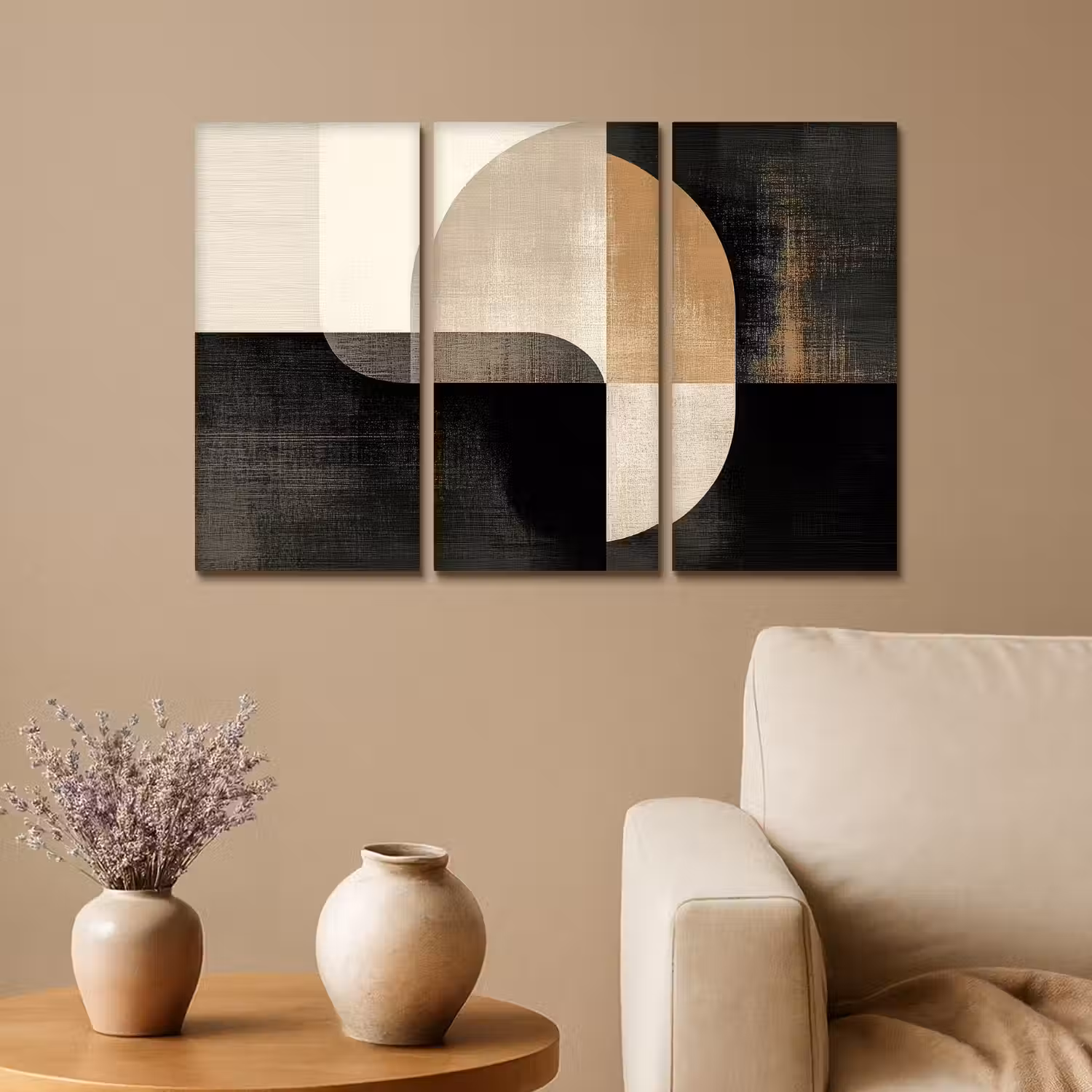 Vormen - Abstract - Goud Canvas - Meerluiken 3 luik klein -sfeer1