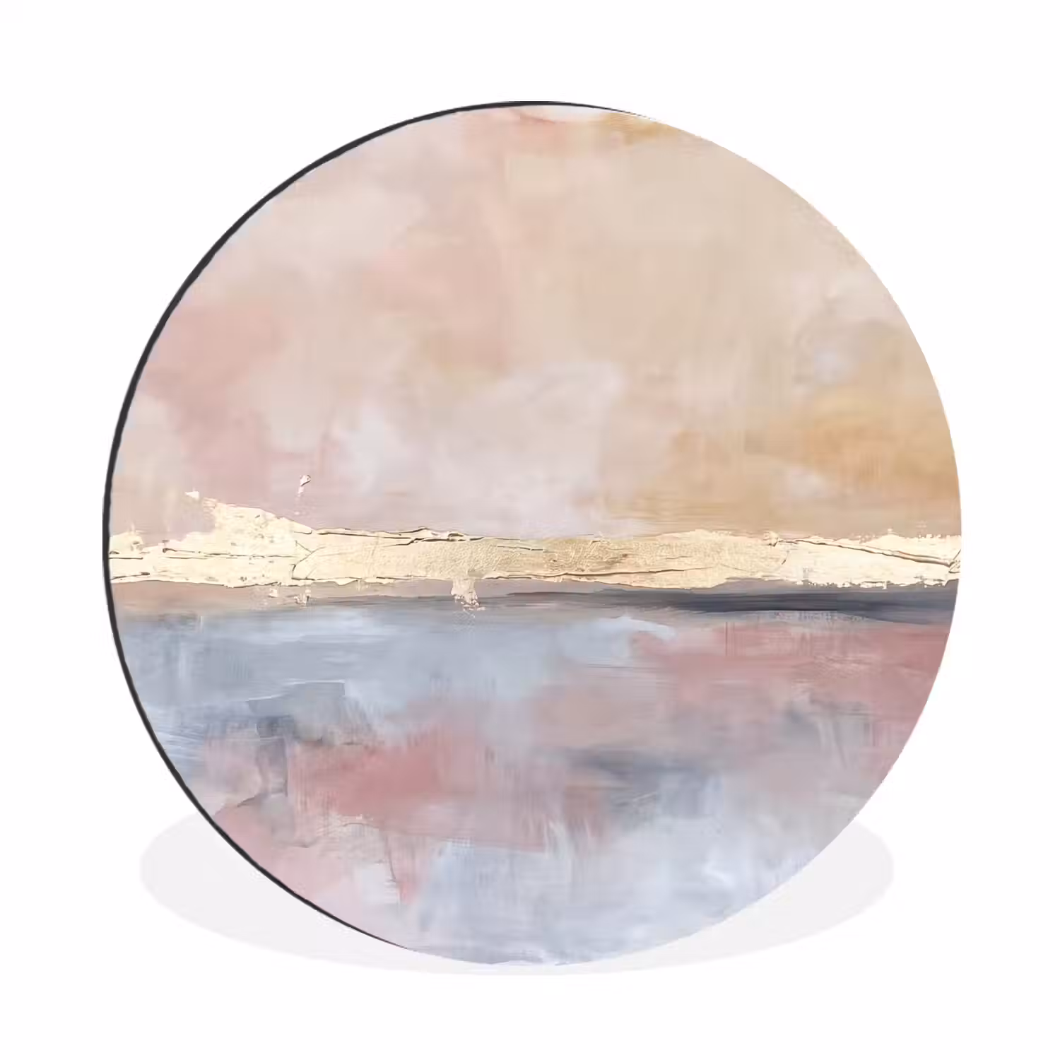 Abstract - Horizontaal - Kunst - Roze - Goud Wandcirkel aluminium klein -3d