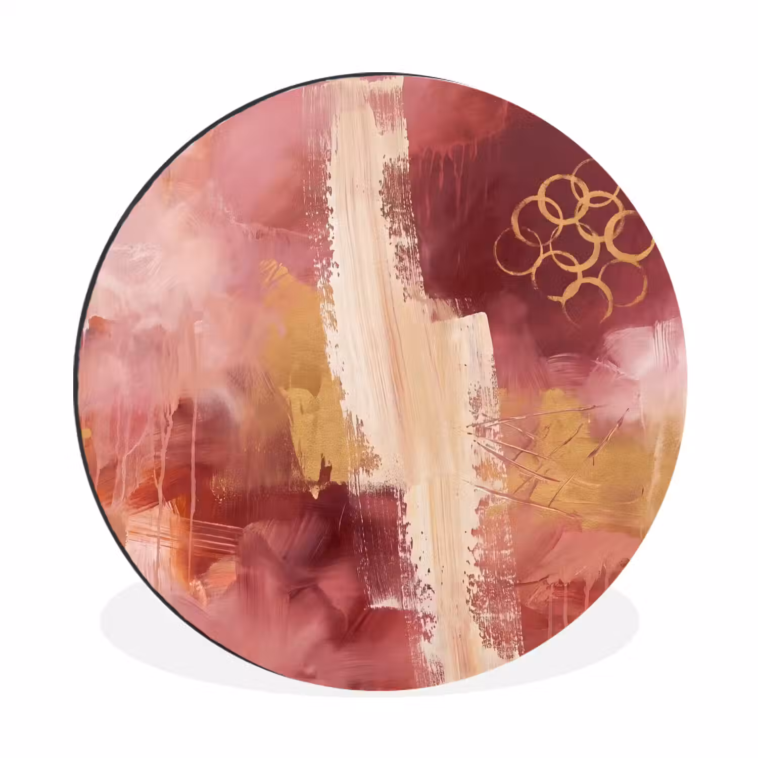 Abstract - Rood - Goud - Modern - Kunst Wandcirkel aluminium klein -3d