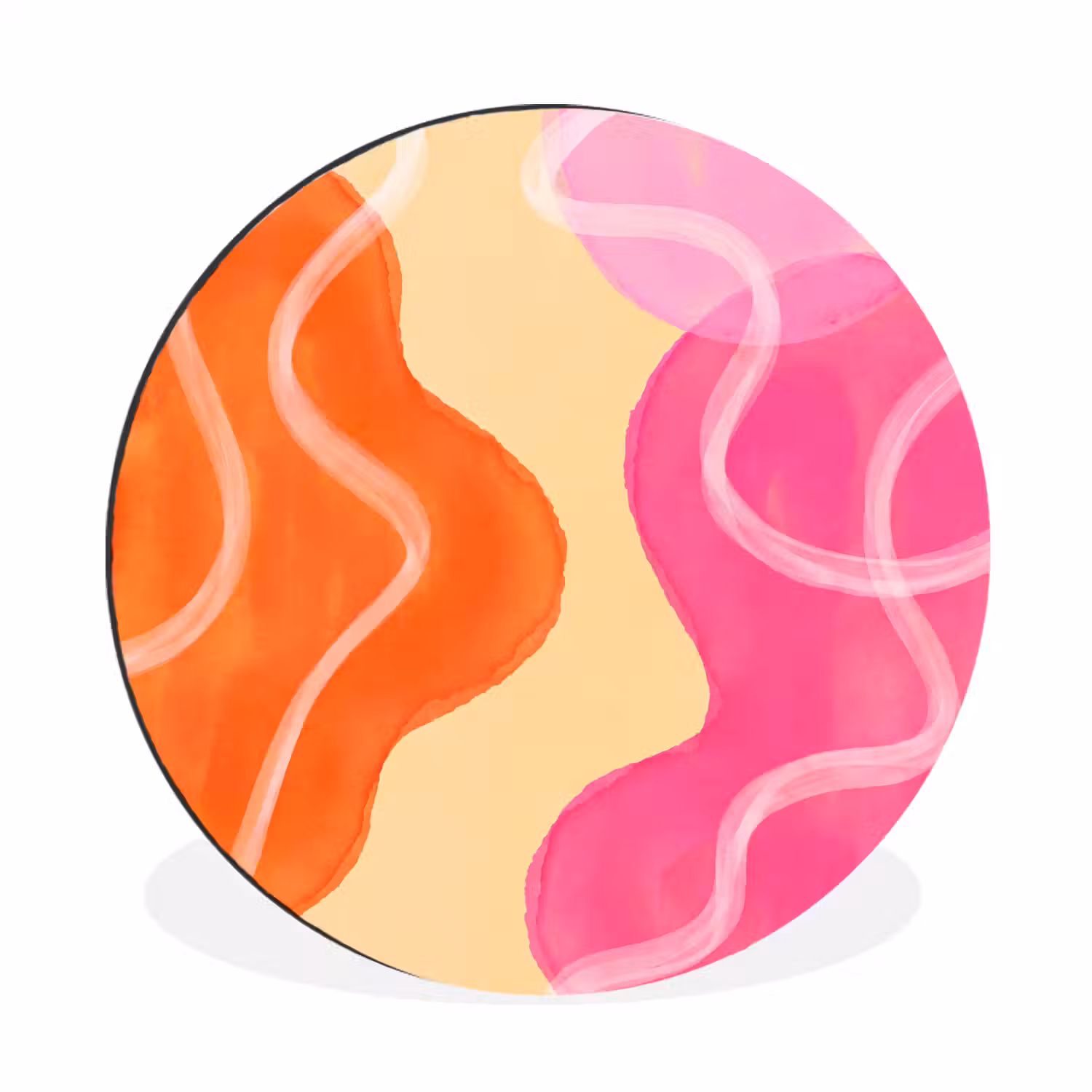 Abstract - Aquarel - Organisch - Oranje - Roze Wandcirkel aluminium klein -3d