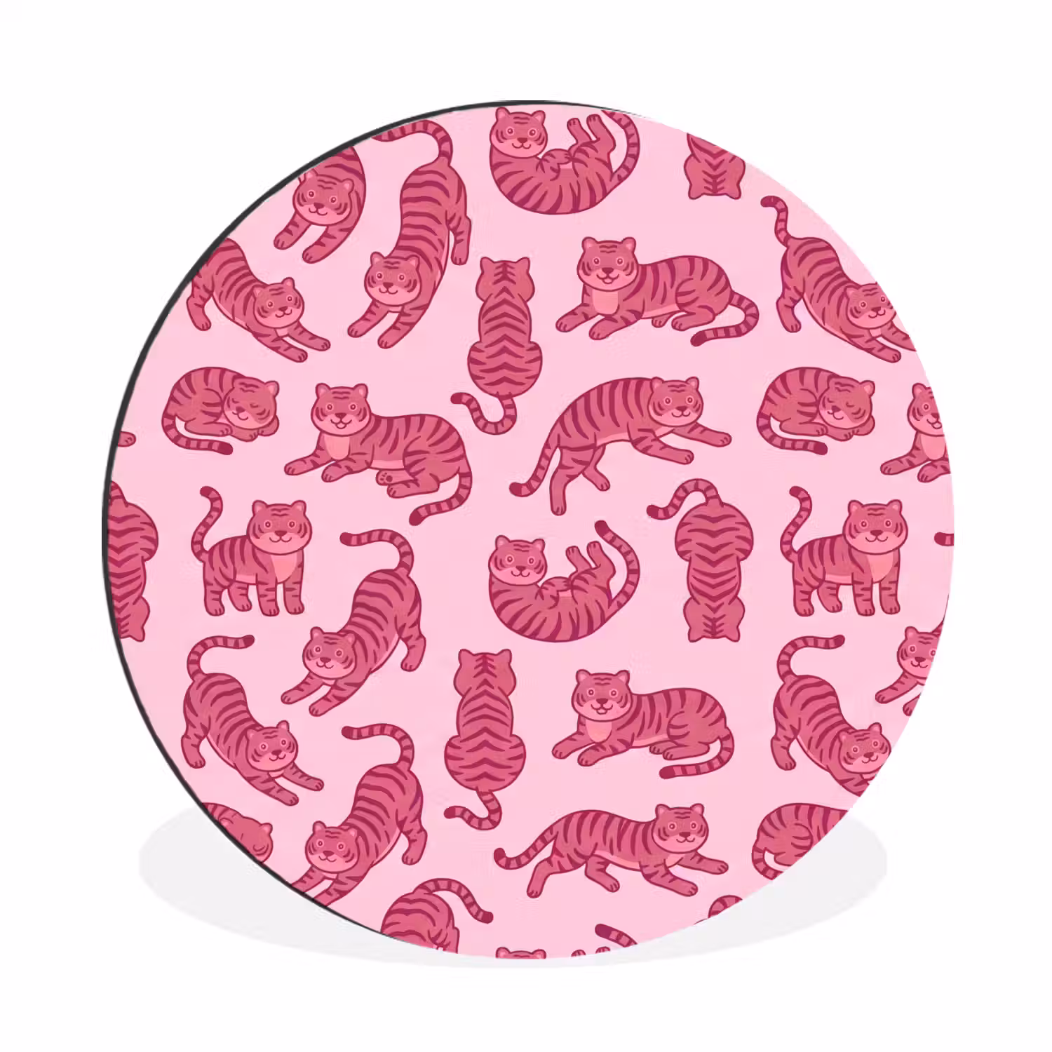 Dieren - Patroon - Roze - Speels - Cartoon Wandcirkel aluminium klein -3d