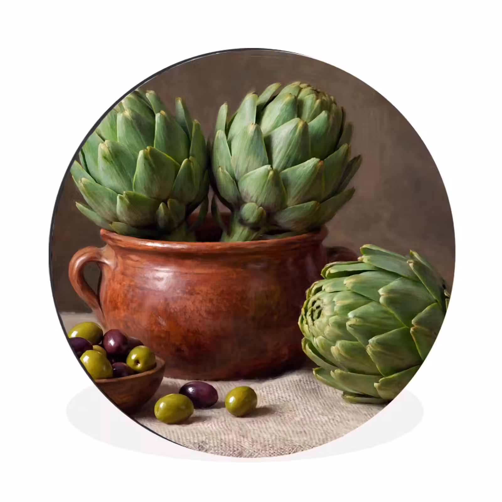 Wall circle - Aluminum - Artichokes - Olives - Food - Artisjokken - Olijven - Eten Wandcirkel aluminium klein