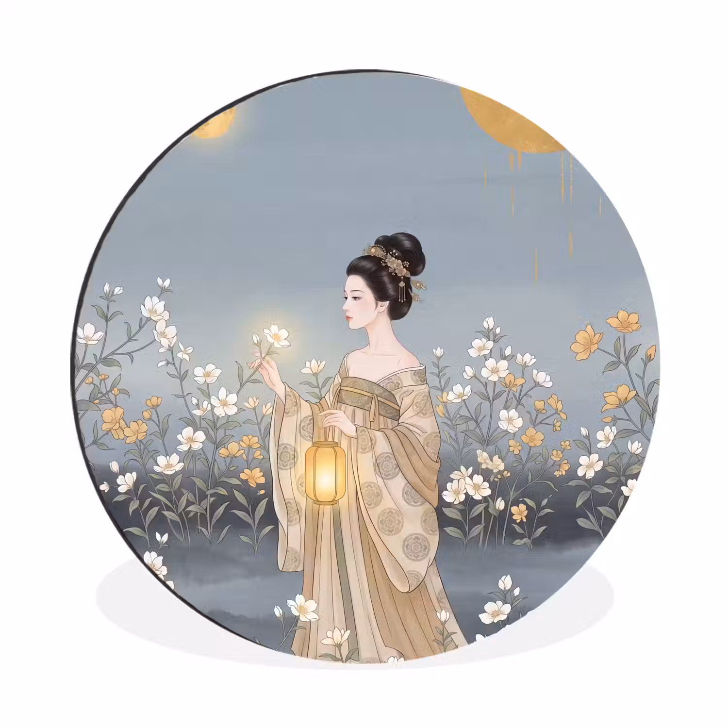 Aziatisch - Vrouw - Kimono Wandcirkel aluminium klein -3d
