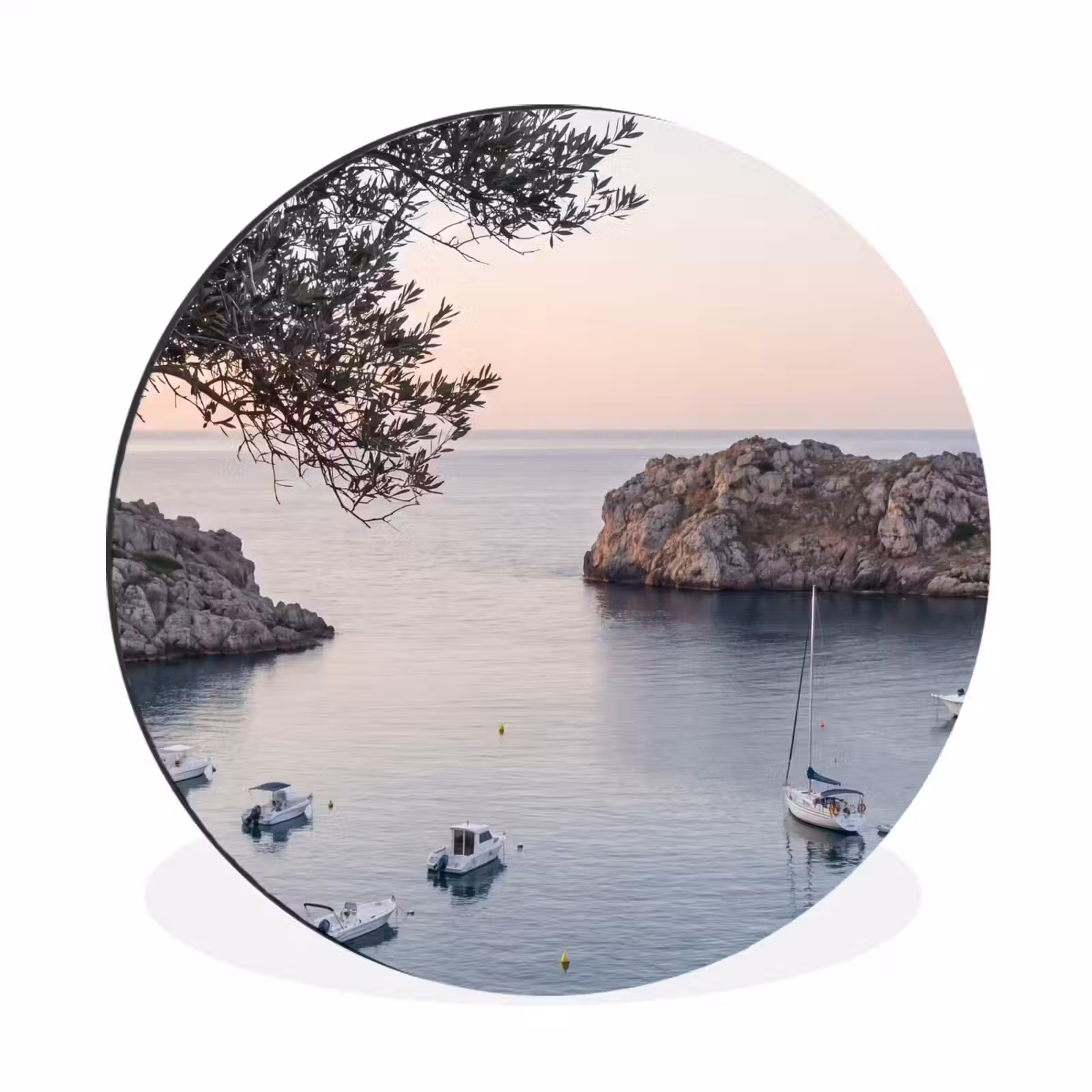 Wall circle - Aluminum - Bay - boats - sunset - Baai - boten - zonsondergang Wandcirkel aluminium klein