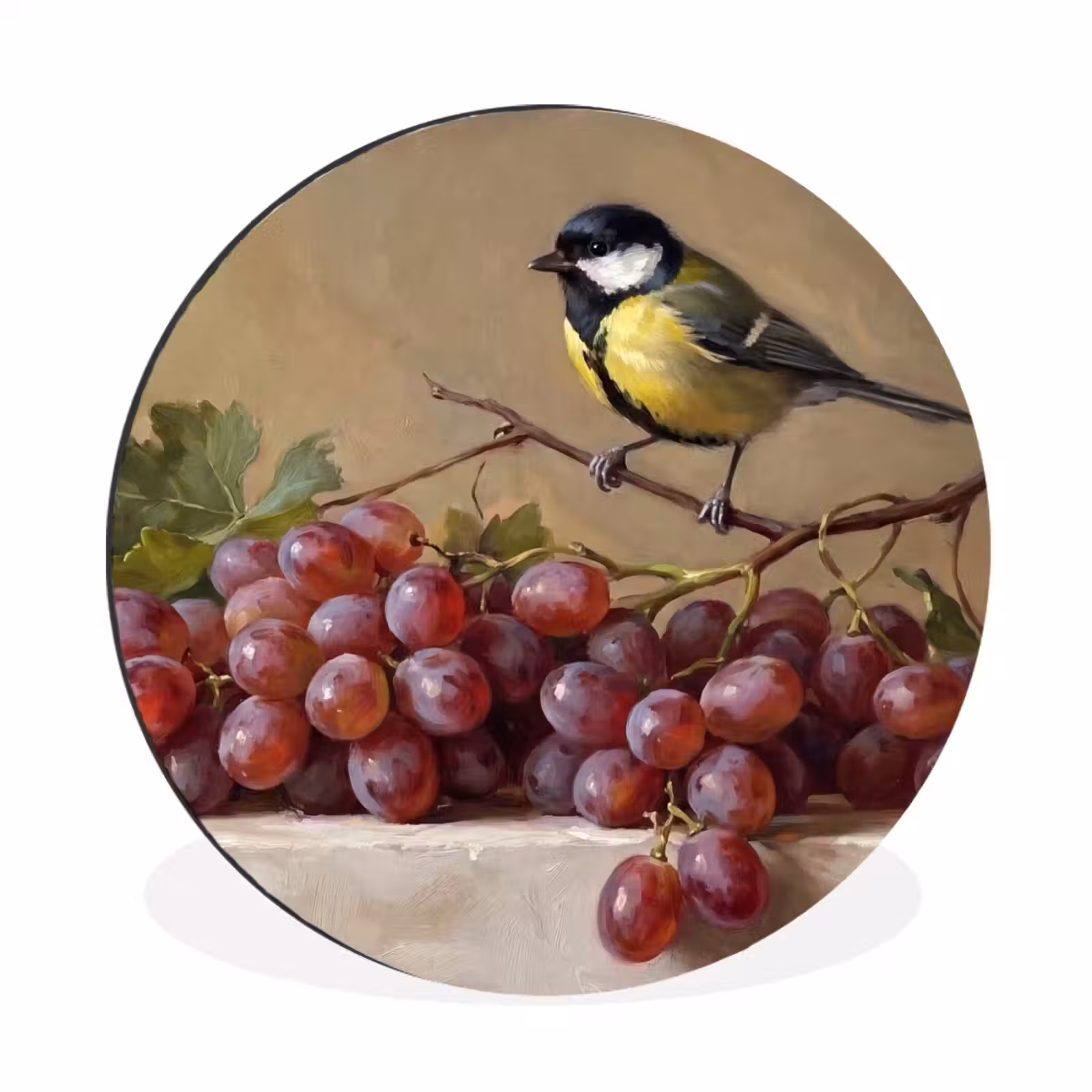 Wall circle - Aluminum - Bird - Grapes - Still Life - Vogel - Druiven - Stilleven Wandcirkel aluminium klein