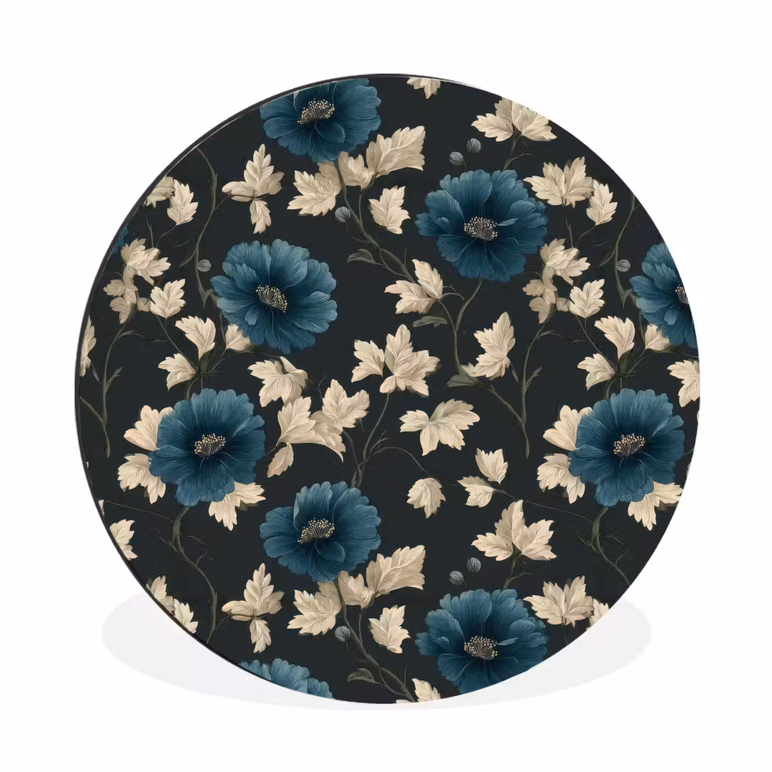 Botanisch - Bloemen - Blauw Wandcirkel aluminium klein 190 -3d