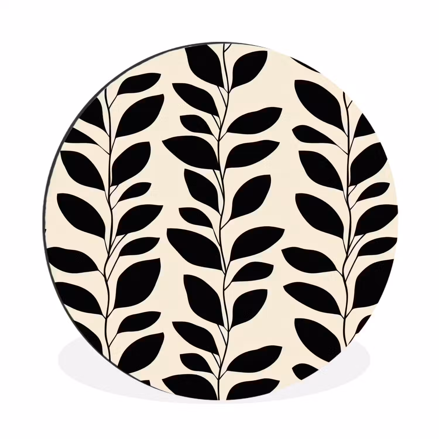 Botanisch - Dessin - Zwart - Beige Wandcirkel aluminium klein 190 -3d