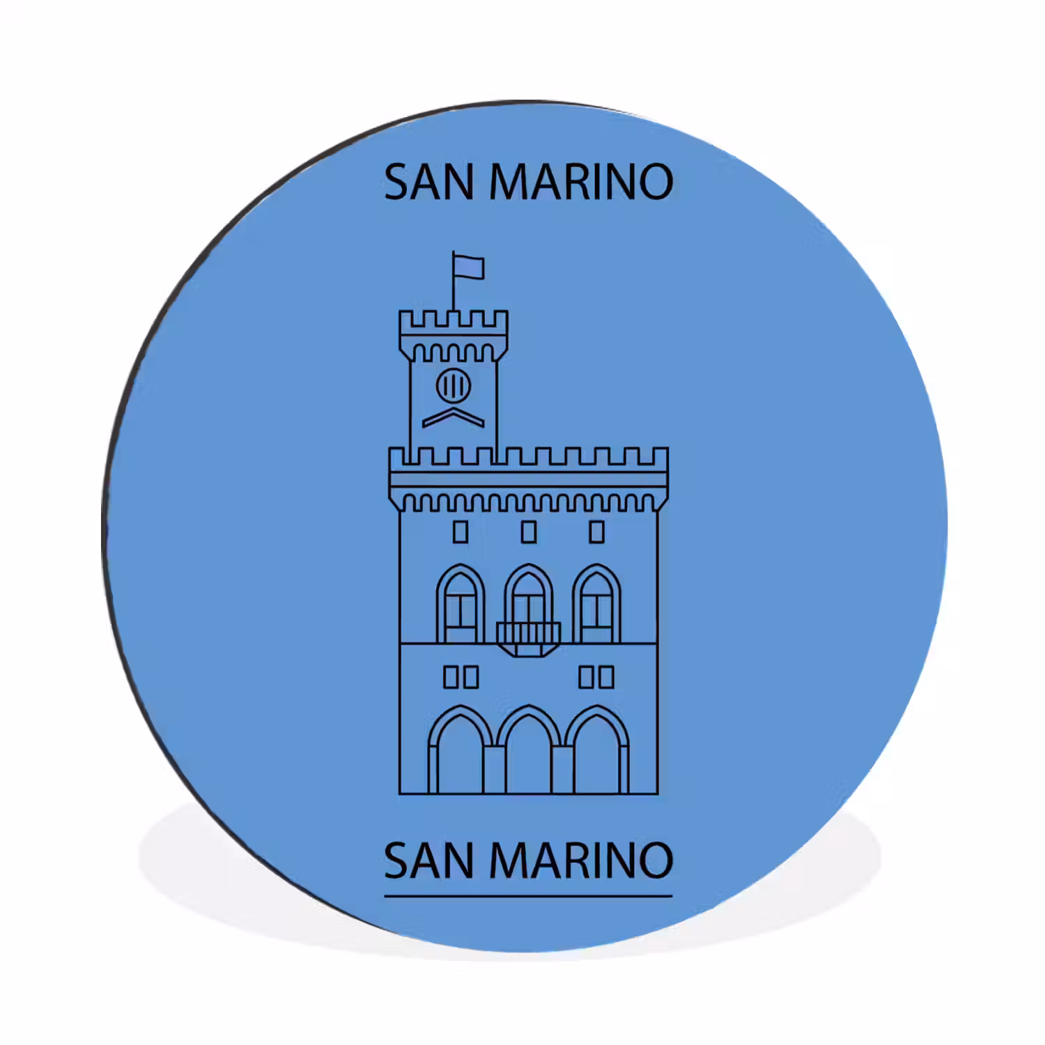 Gebouw - San Marino - Architectuur - Lijntekening - Blauw Wandcirkel aluminium klein -3d