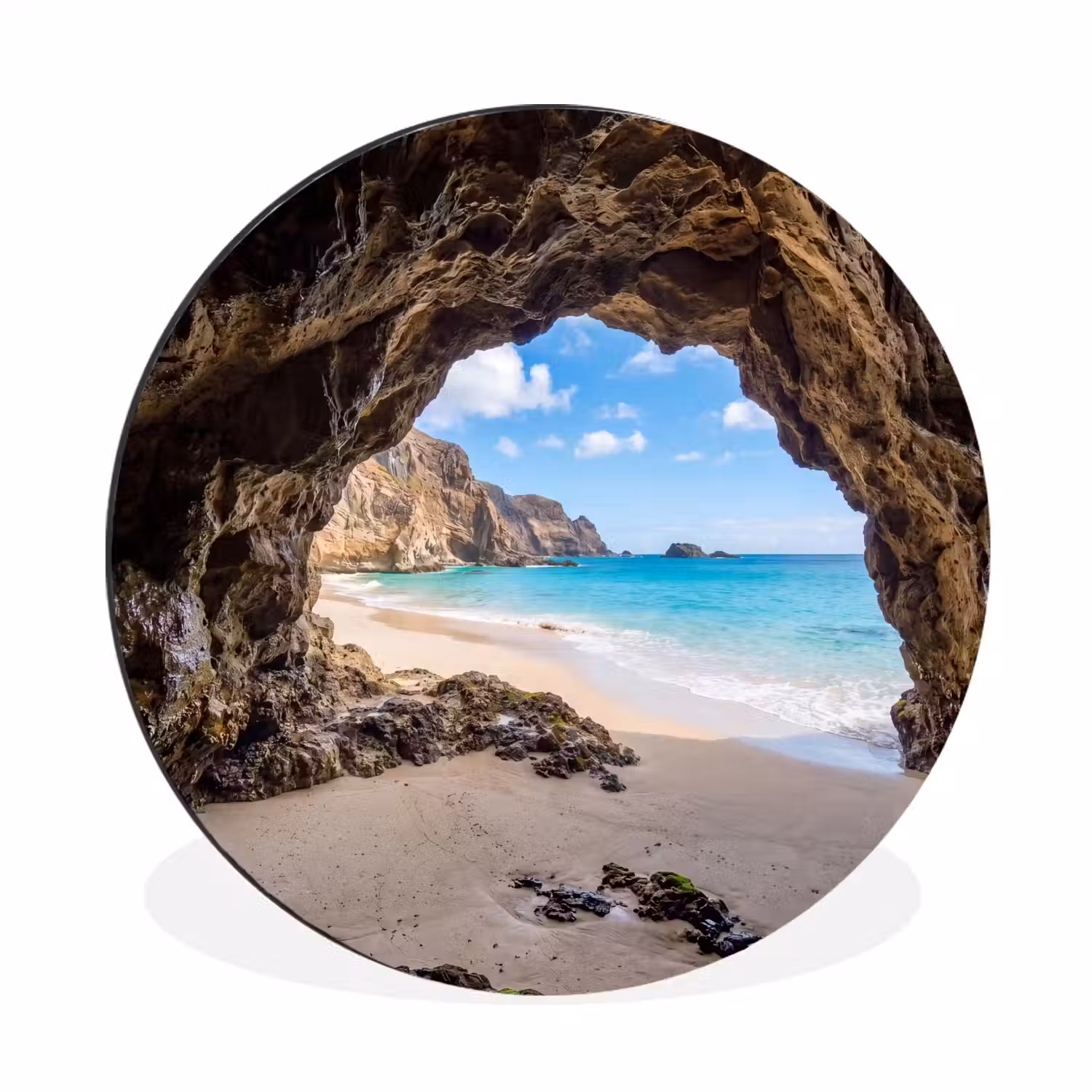 Grot - Strand - Zee - Blauw Wandcirkel aluminium klein -3d