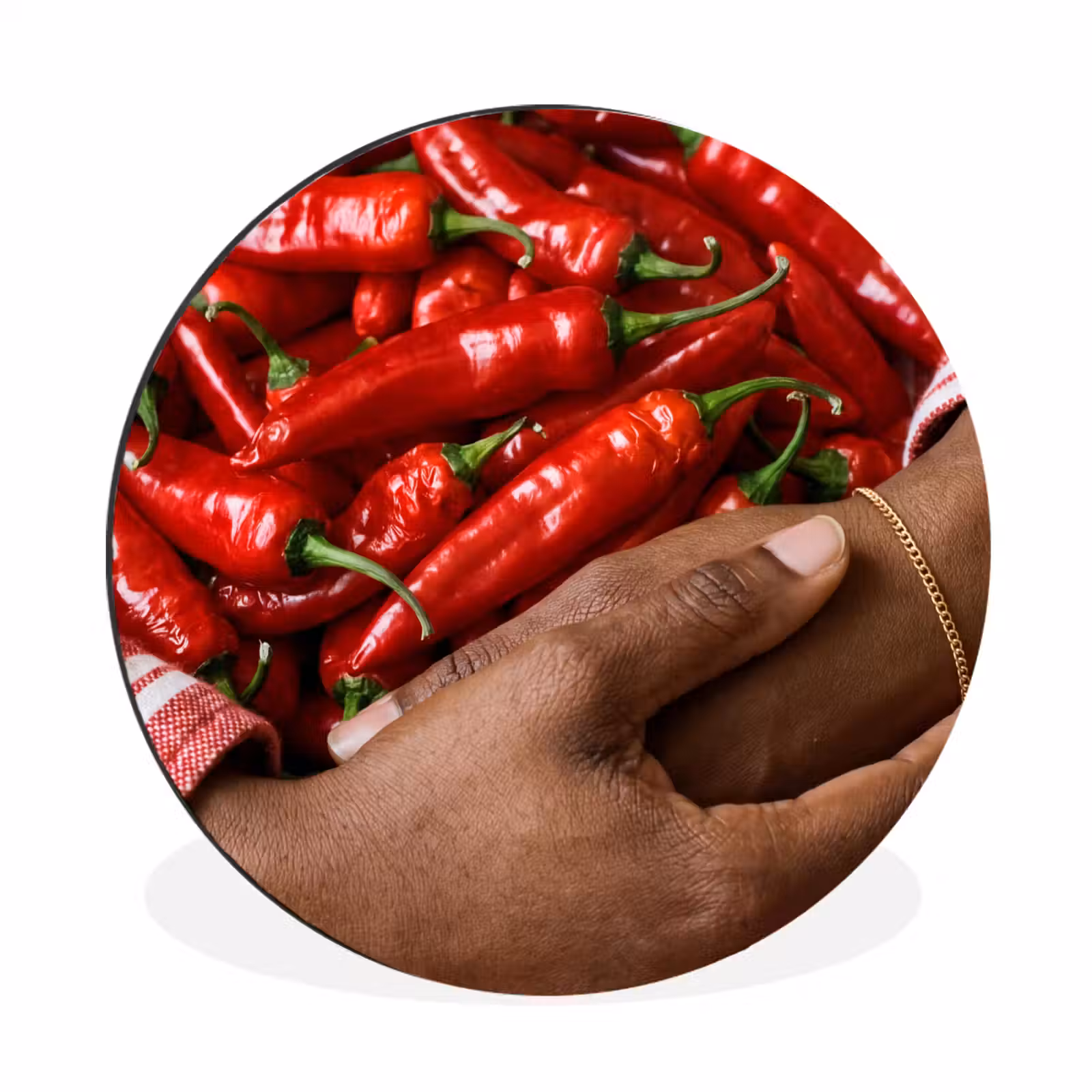 Wall circle - Aluminum - Chili Peppers - Red - Hands - Chilipepers - Rood - Handen Wandcirkel aluminium klein