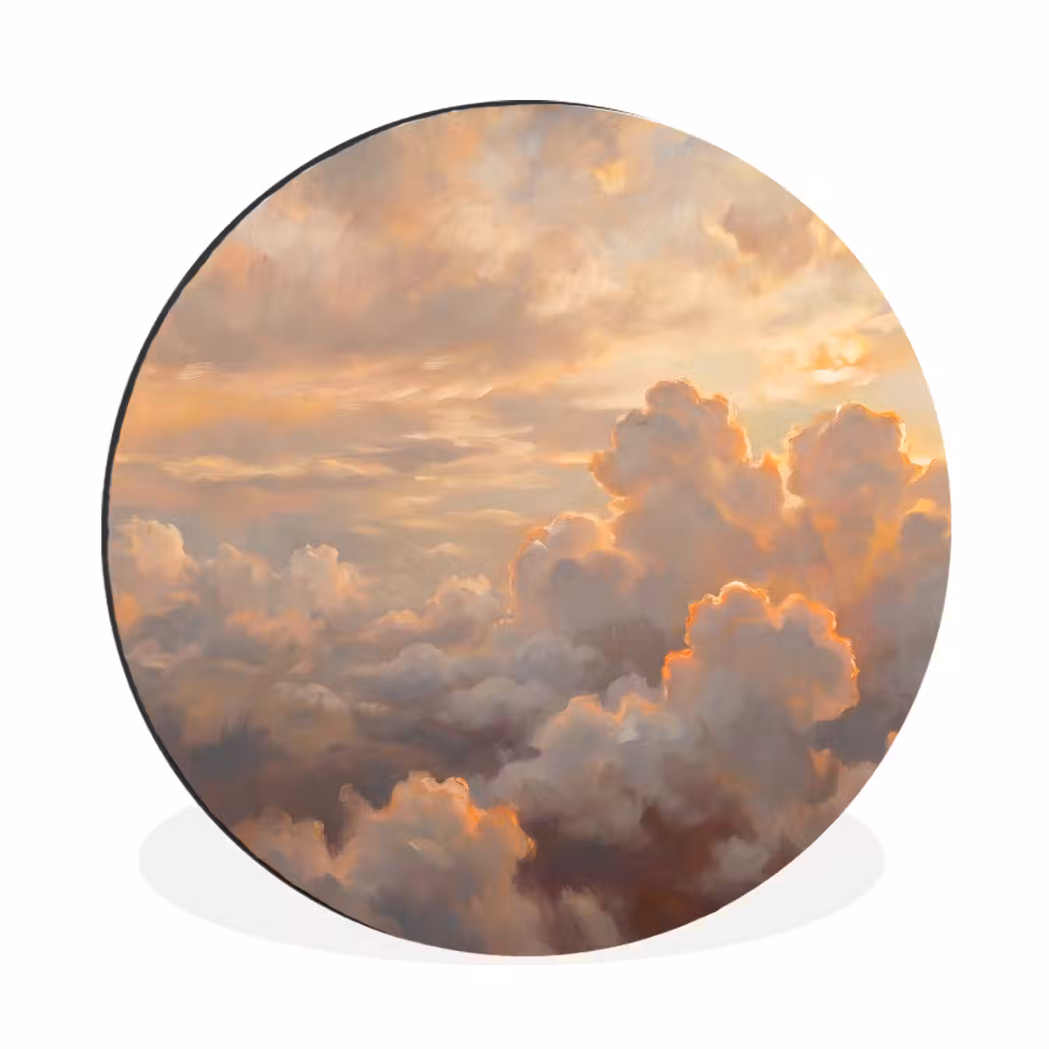 Wolken - Zonsondergang - Natuur - Abstract - Goud Wandcirkel aluminium klein -3d