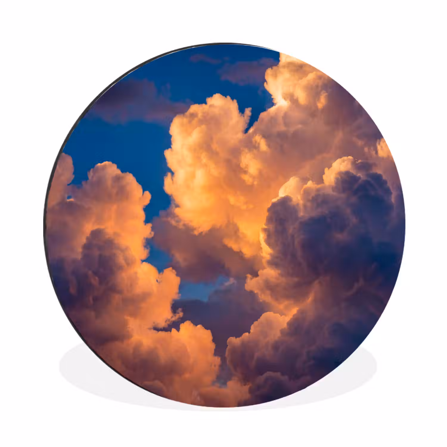 Wolken - Zonsondergang - Natuur - Oranje - Blauw Wandcirkel aluminium klein -3d