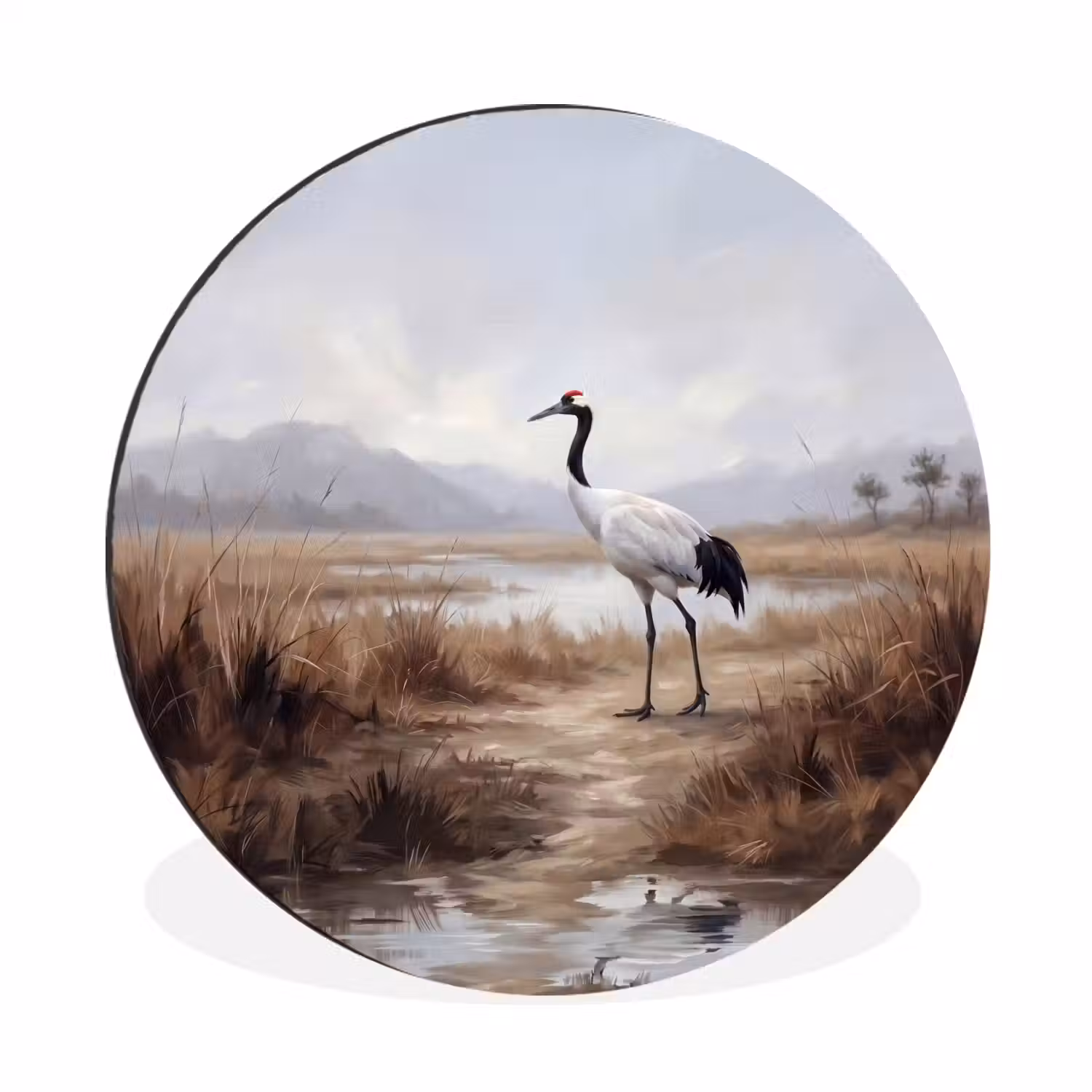 Kraanvogel - Natuur - Realistisch Wandcirkel aluminium klein -3d