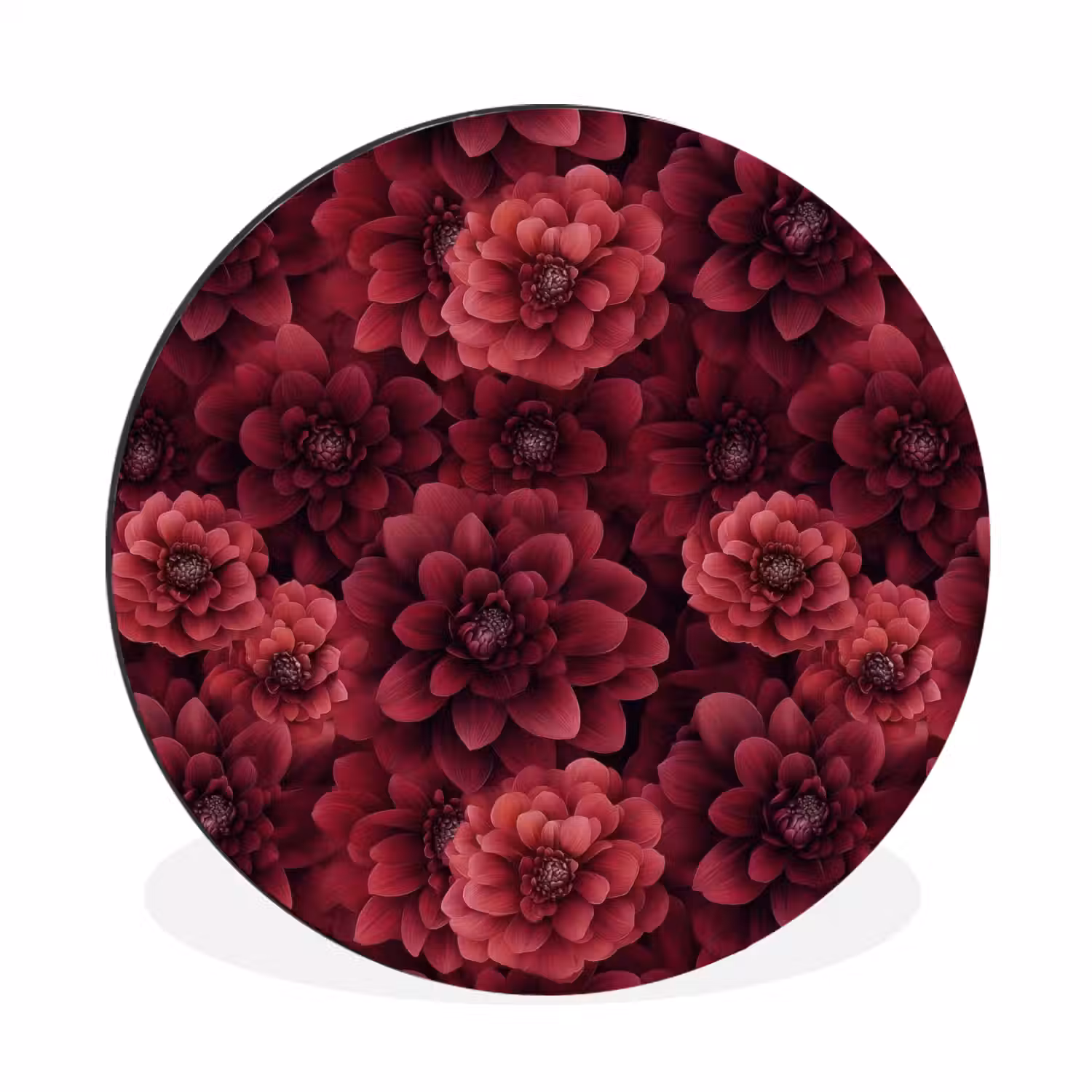 Dahlias - Bloemen - Rood Wandcirkel aluminium klein 190 -3d