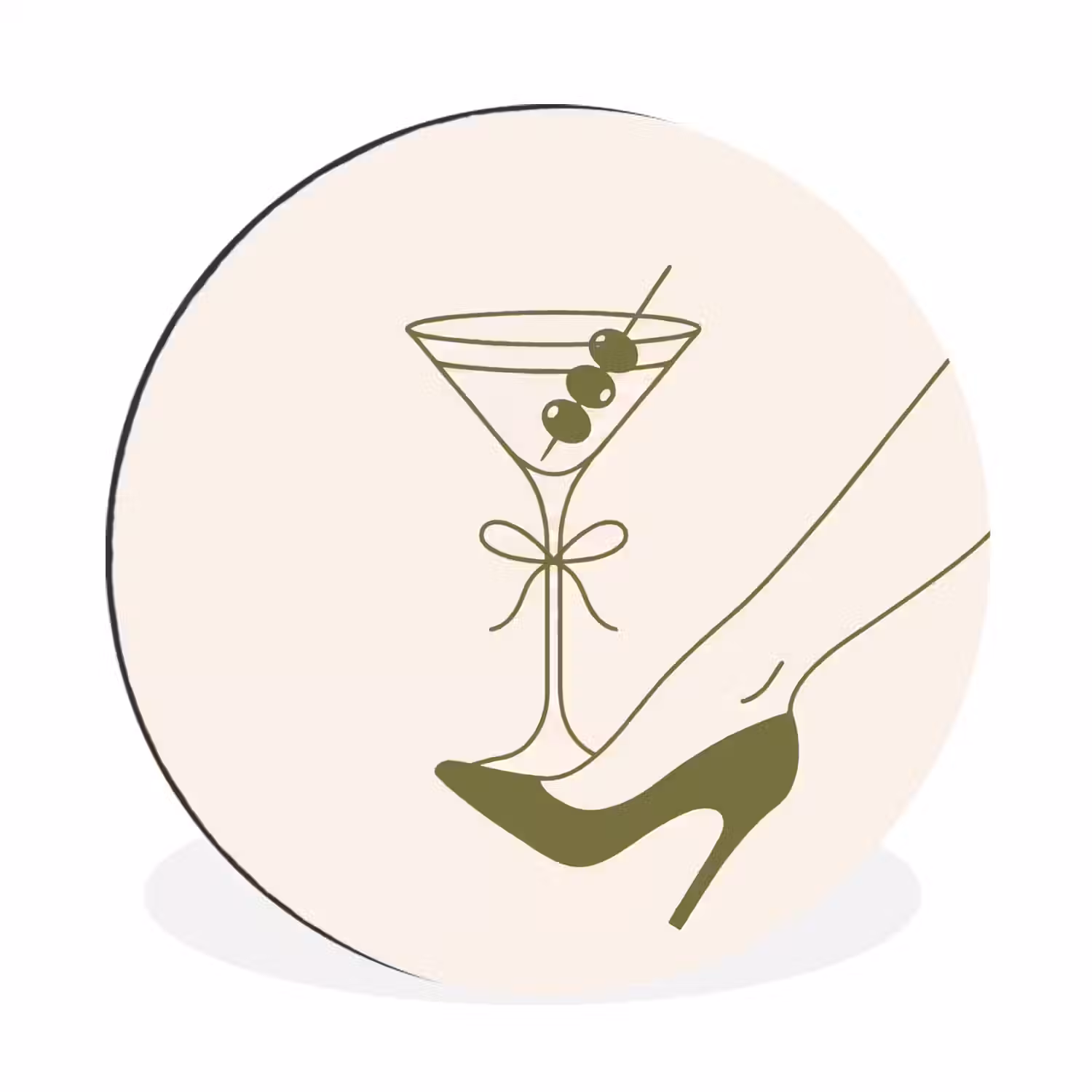 Drank - Martini - Hoge hak - Mode - Groen Wandcirkel aluminium klein -3d