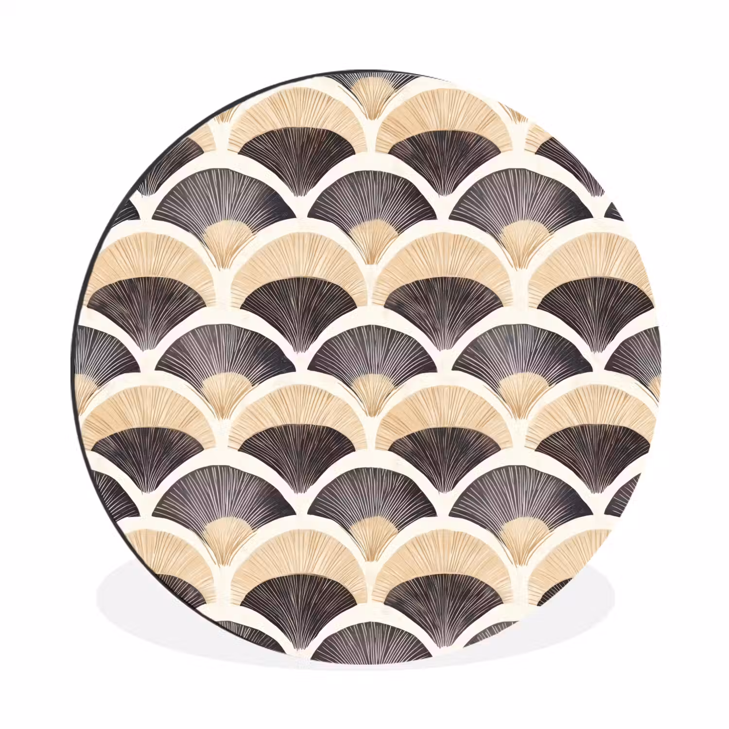 Waaier - Patroon - Zwart - Beige Wandcirkel aluminium klein 190 -3d