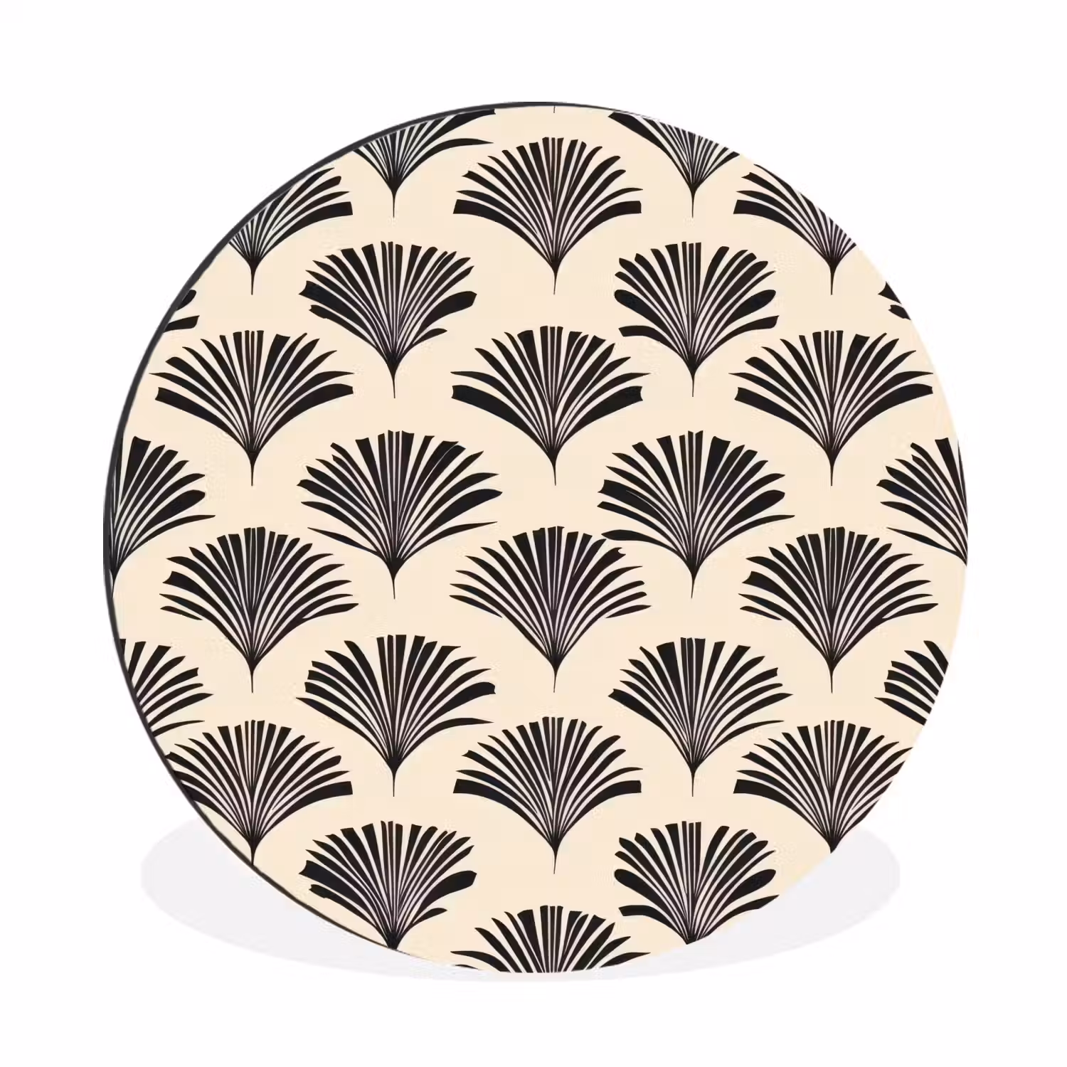 Waaiers - Botanisch - Zwart - Beige Wandcirkel aluminium klein 190 -3d