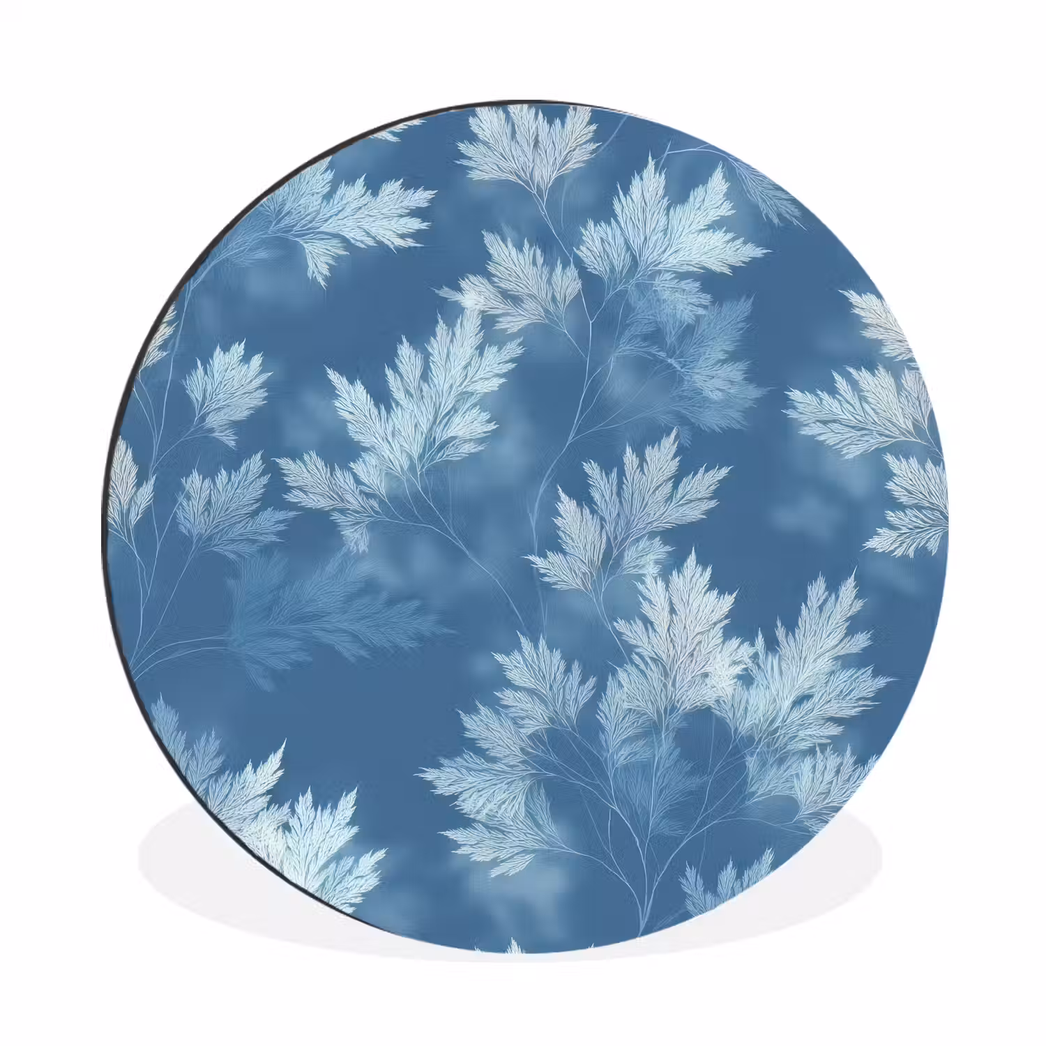 Varen - Botanisch - Patroon - Grijsblauw Wandcirkel aluminium klein 190 -3d