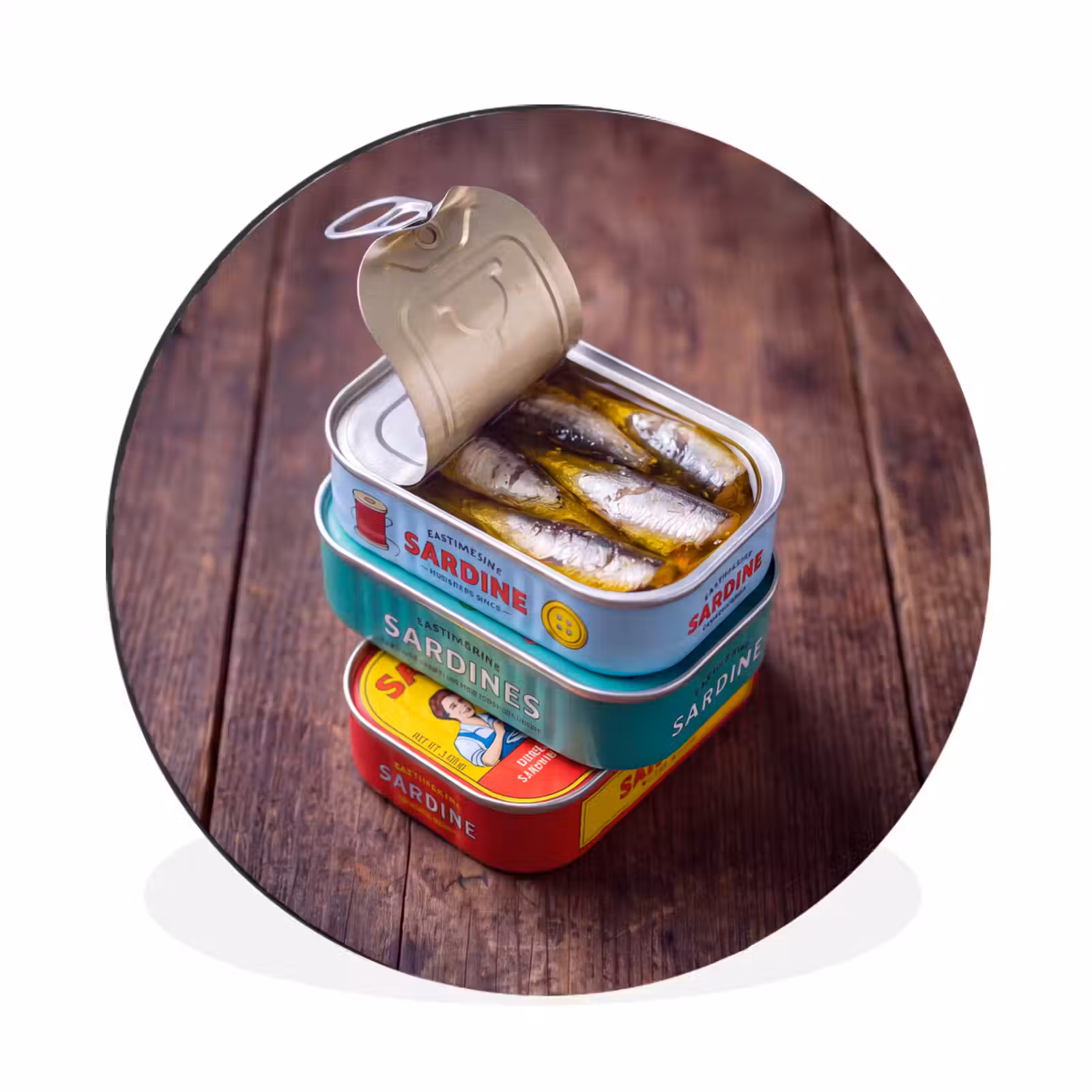 Wall circle - Aluminum - Fish - Cans - Kitchen - Vis - Blikjes - Keuken Wandcirkel aluminium klein