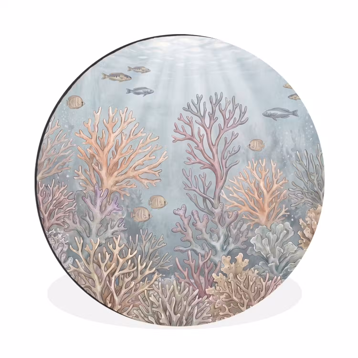 Vis - Koraal - Oceaan - Illustratie - Onderwater Wandcirkel aluminium klein -3d