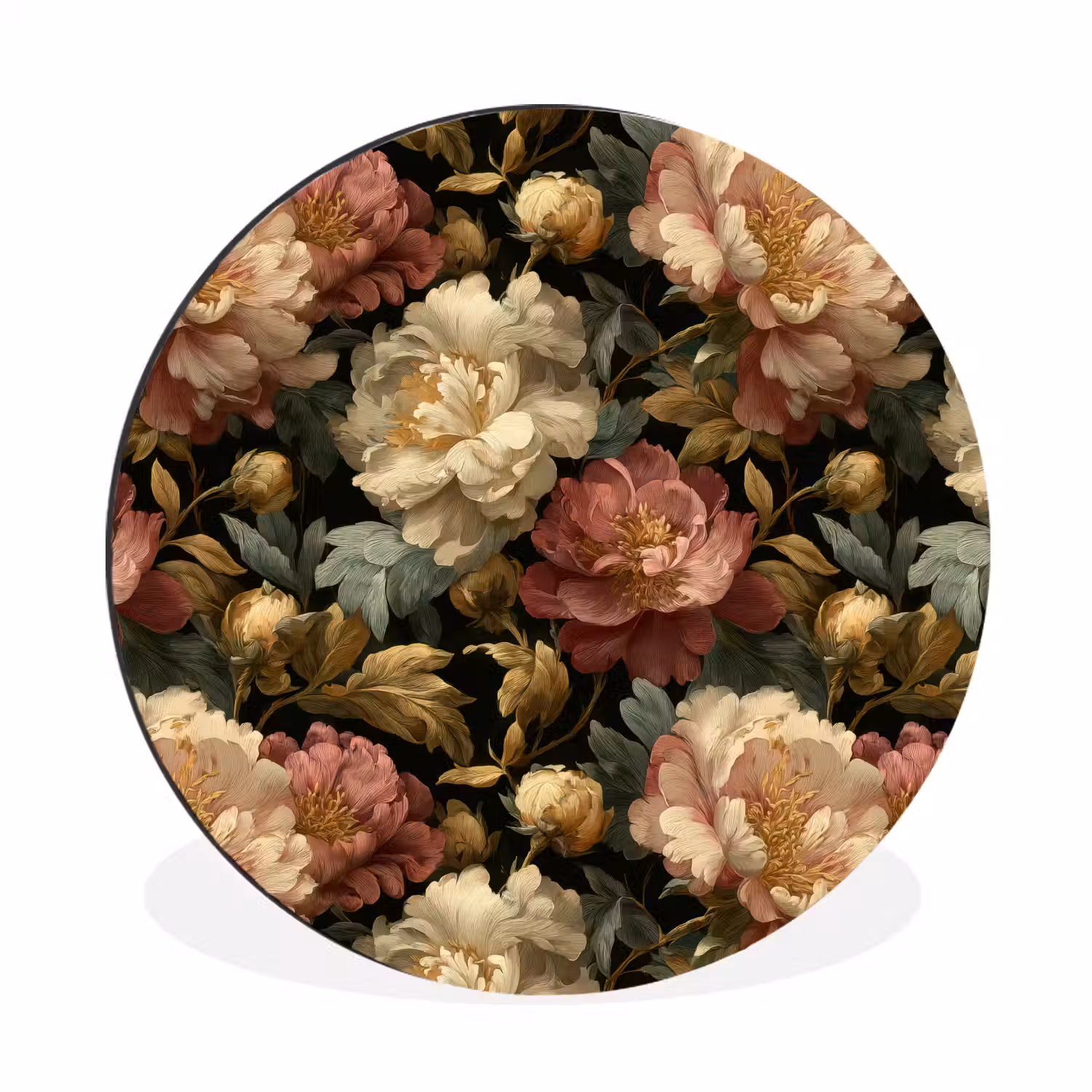 Bloemen - Barok - Patroon - Roze - Crème Wandcirkel aluminium klein 190 -3d