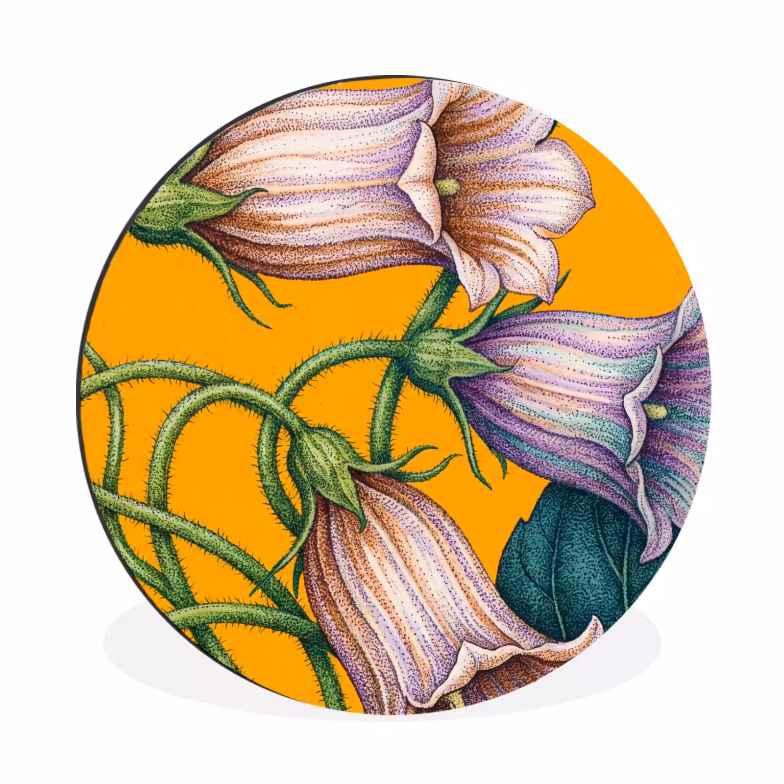 Wall circle - Aluminum - Flowers - Botanical - Yellow - Bloemen - Botanisch - Geel Wandcirkel aluminium klein
