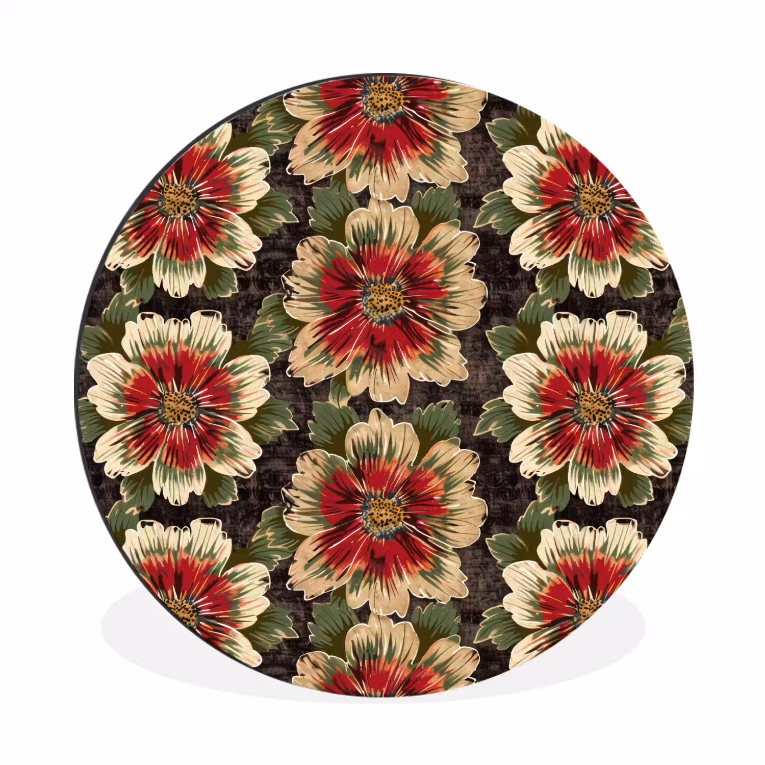 Bloemen - Klassiek - Patroon - Rood Wandcirkel aluminium klein 190 -3d
