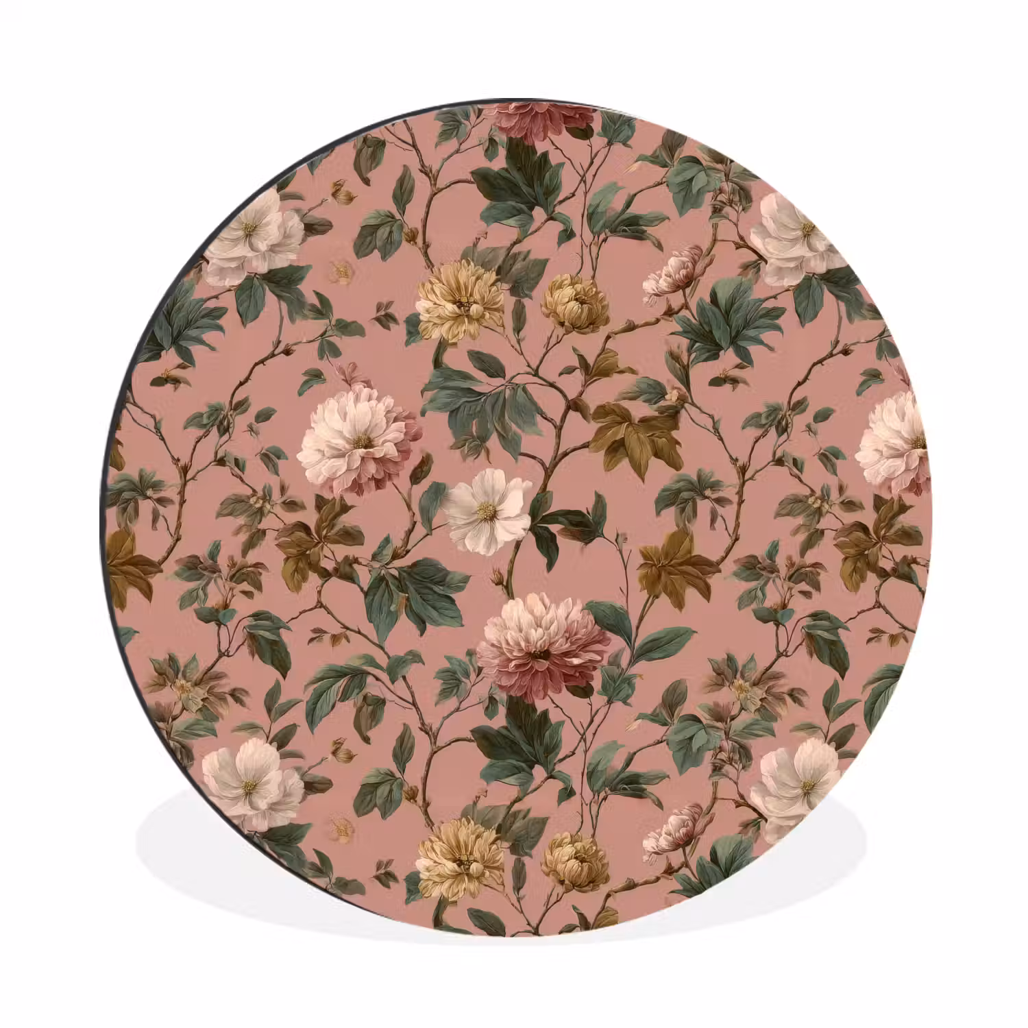 Bloemen - Klassiek - Roze Wandcirkel aluminium klein 190 -3d