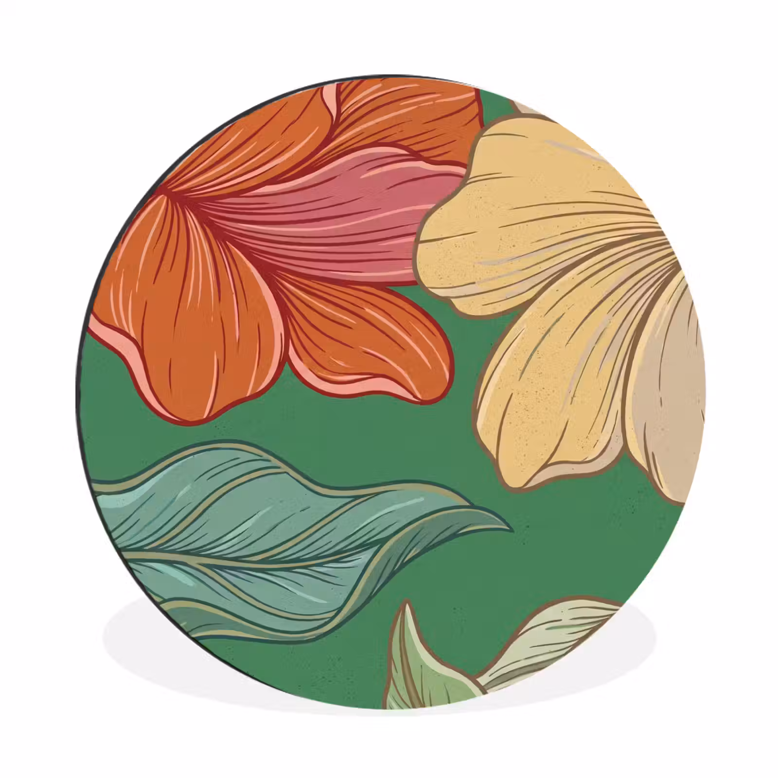 Wall circle - Aluminum - Flowers - Greenery - Illustration - Bloemen - Groen - Illustratie Wandcirkel aluminium klein