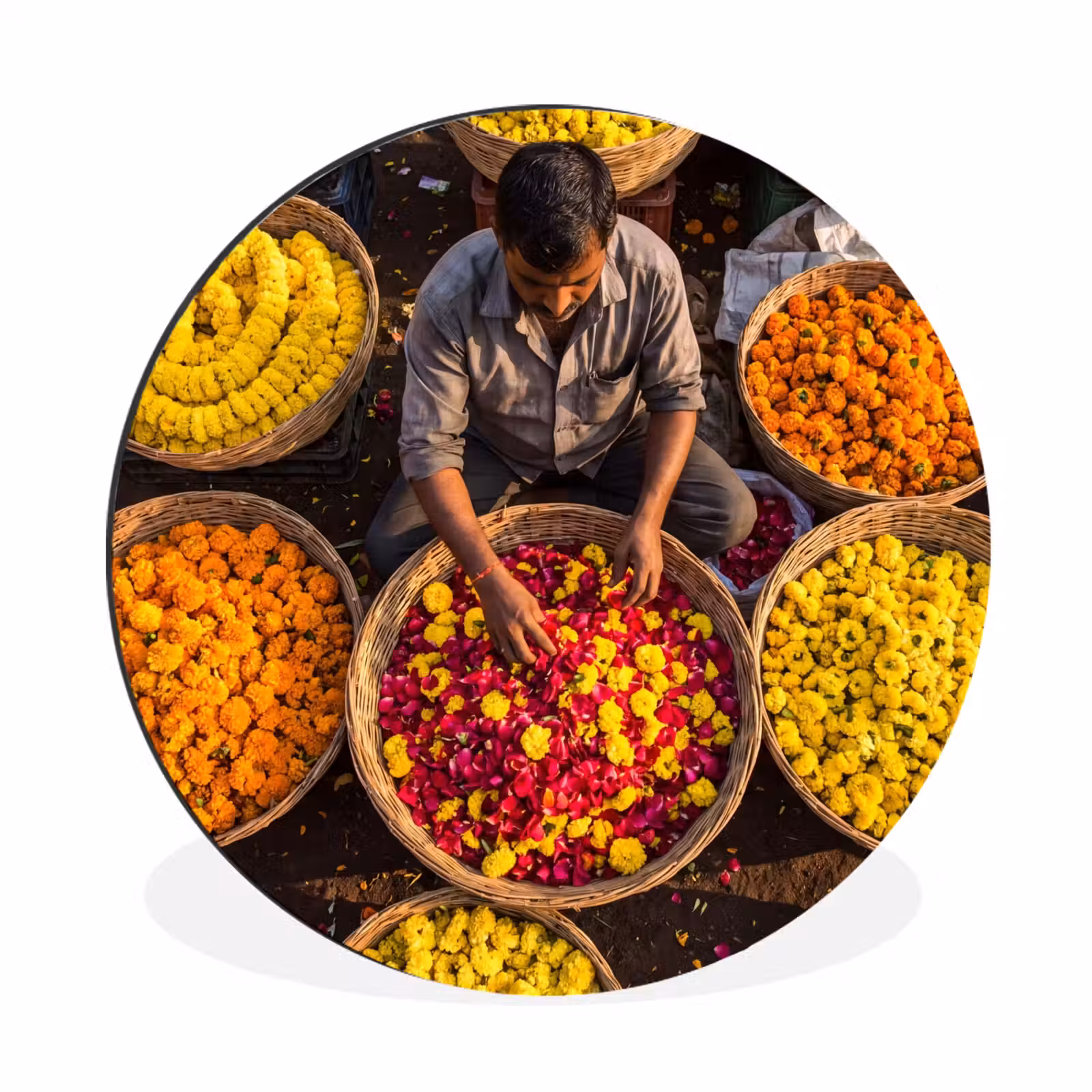Wall circle - Aluminum - Flowers - Market - Colorful - Bloemen - Markt - Kleurrijk Wandcirkel aluminium klein