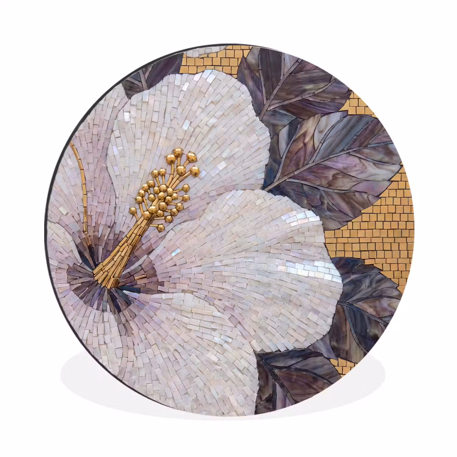 Bloemen - Mozaïek - Kunst - Modern - Goud Wandcirkel aluminium klein -3d