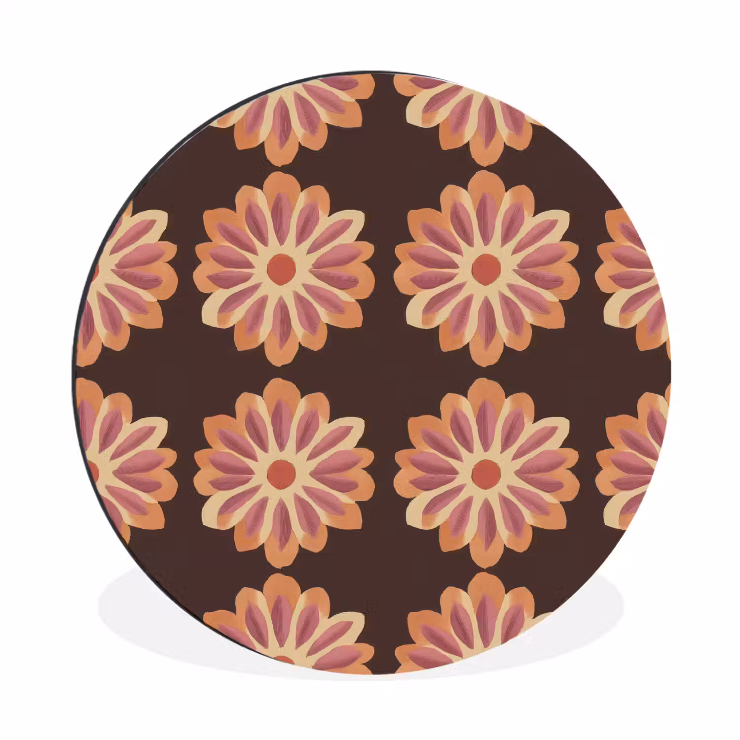 Bloemen - Patroon - Bruin Wandcirkel aluminium klein 190 -3d