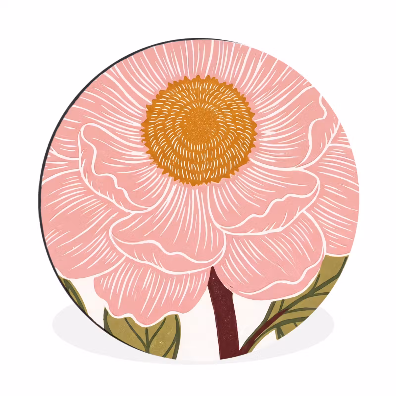 Wall circle - Aluminum - Flowers - Pink - Illustration - Bloemen - Roze - Illustratie Wandcirkel aluminium klein