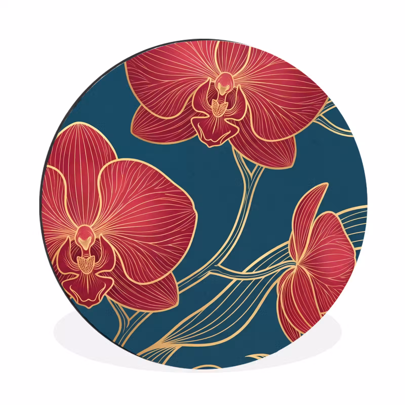 Wall circle - Aluminum - Flowers - Red - Gold - Bloemen - Rood - Goud Wandcirkel aluminium klein