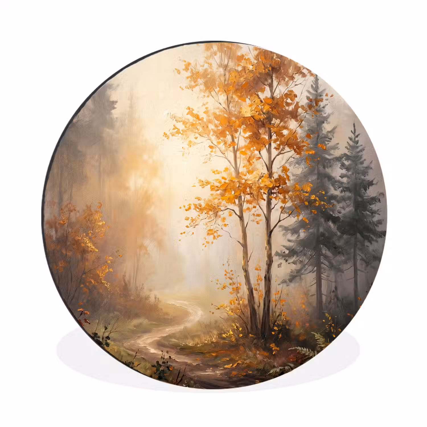 Bospad - Herfstbladeren - Natuur - Schilderachtig - Oranje Wandcirkel aluminium klein -3d