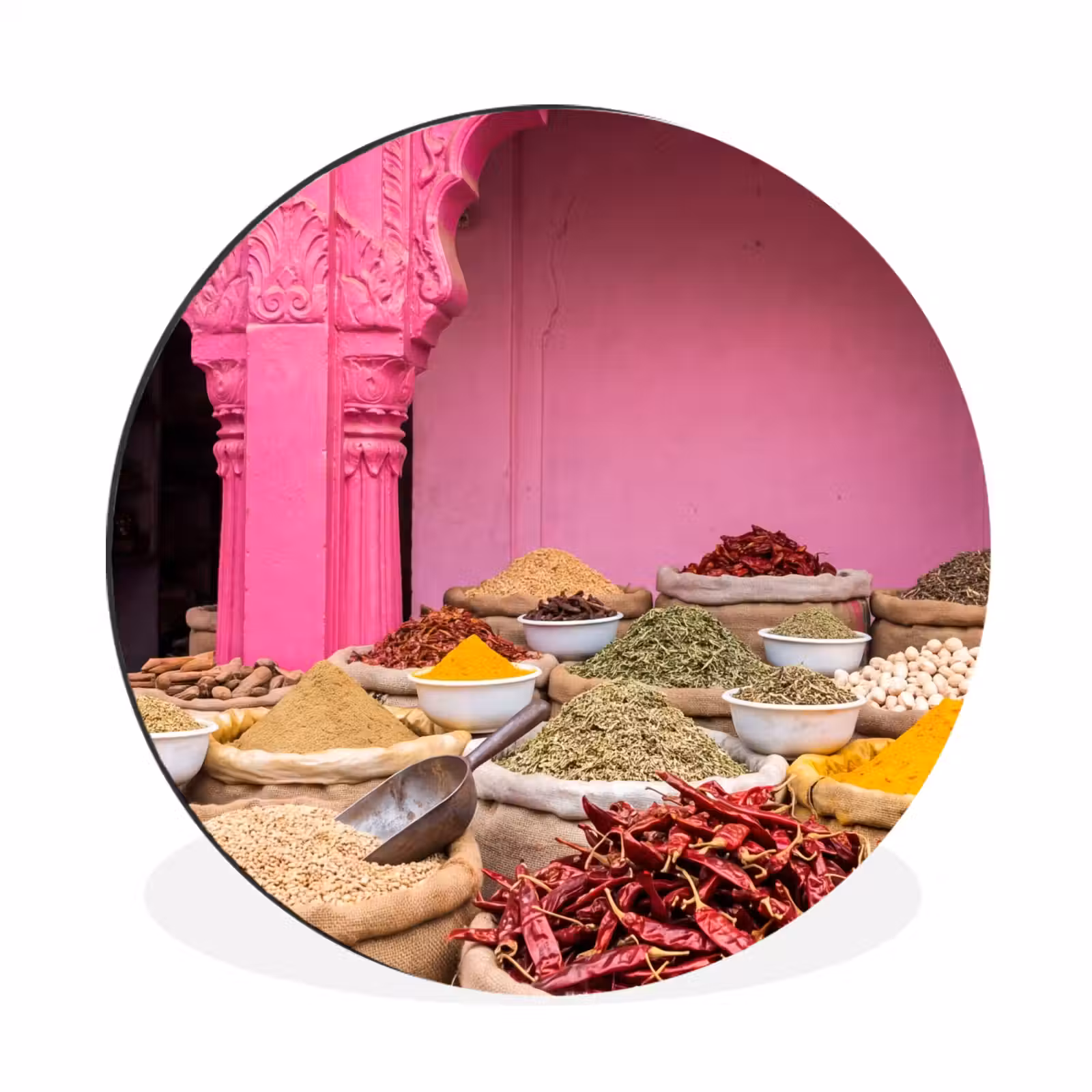 Wall circle - Aluminum - Herbs - Market - Pink - Kruiden - Markt - Roze Wandcirkel aluminium klein