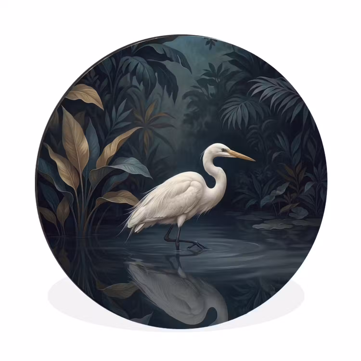 Reiger - Water - Natuur - Modern - Wit Wandcirkel aluminium klein -3d