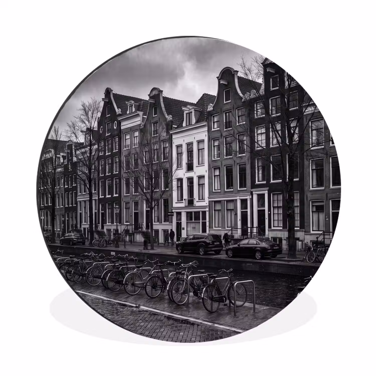 Huis - Gracht - Amsterdam - Architectuur - Zwart-wit Wandcirkel aluminium klein -3d