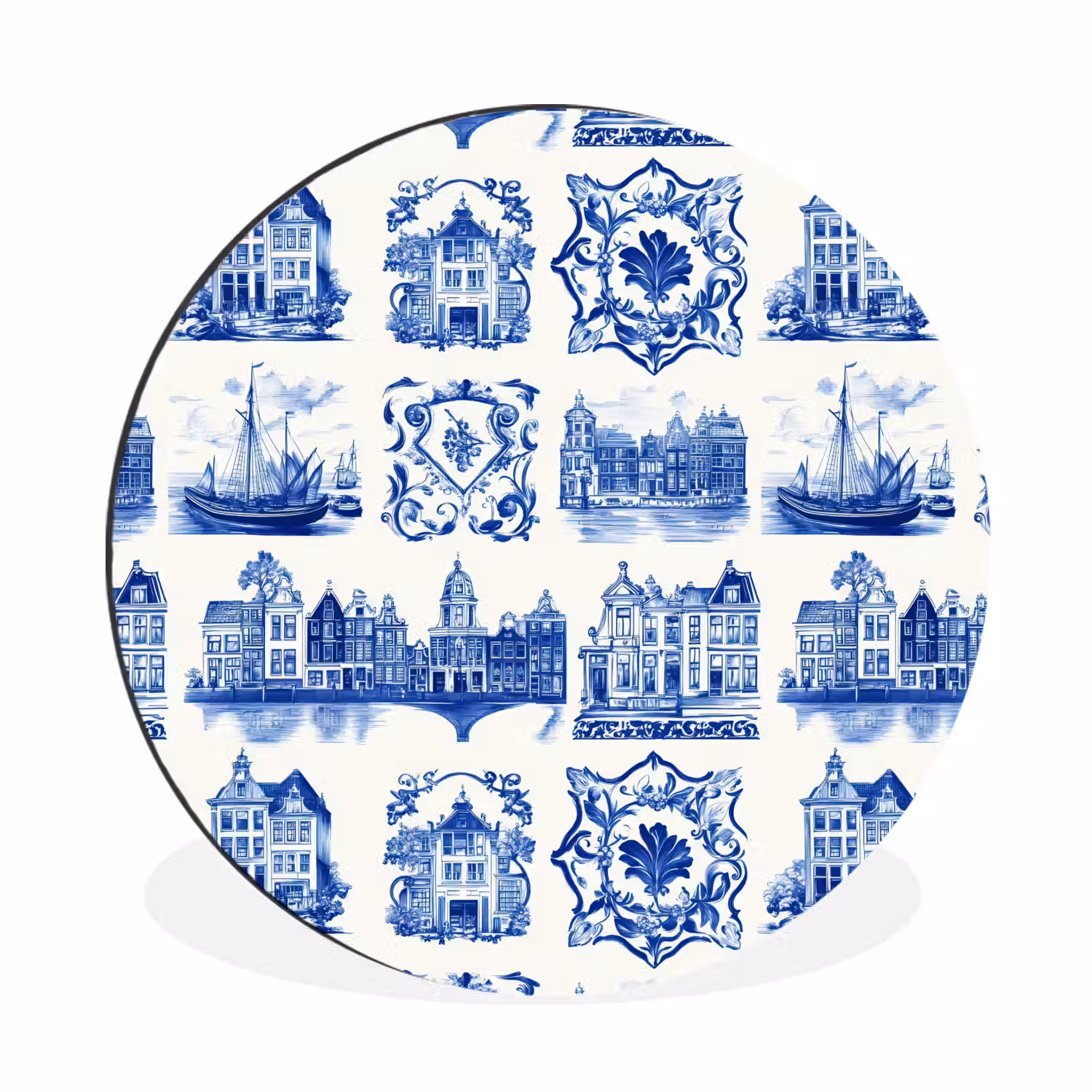 Huizen - Schepen - Blauw Wandcirkel aluminium klein 190 -3d