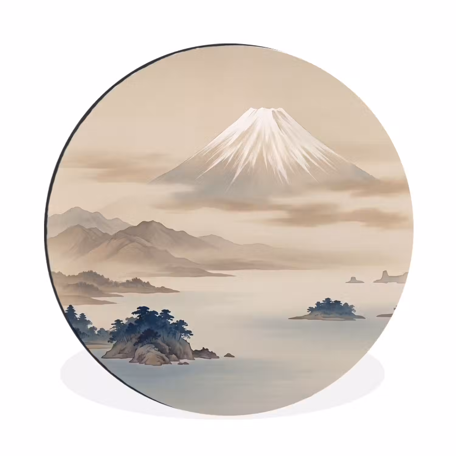 Japans - Landschap - Beige Wandcirkel aluminium klein -3d