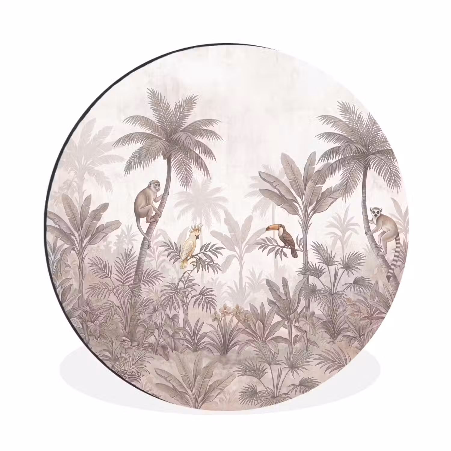 Jungle - Dieren - Palmbomen Wandcirkel aluminium klein -3d