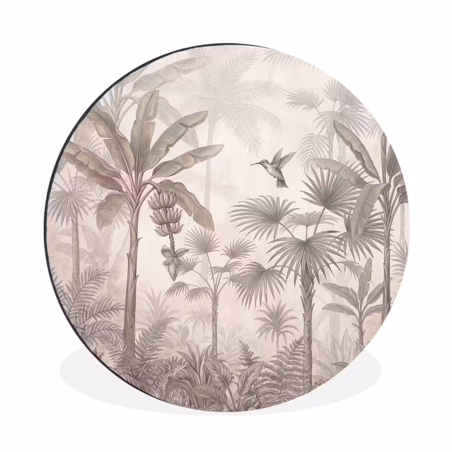Jungle - Banenboom - Kolibrie - Beige Wandcirkel aluminium klein -3d