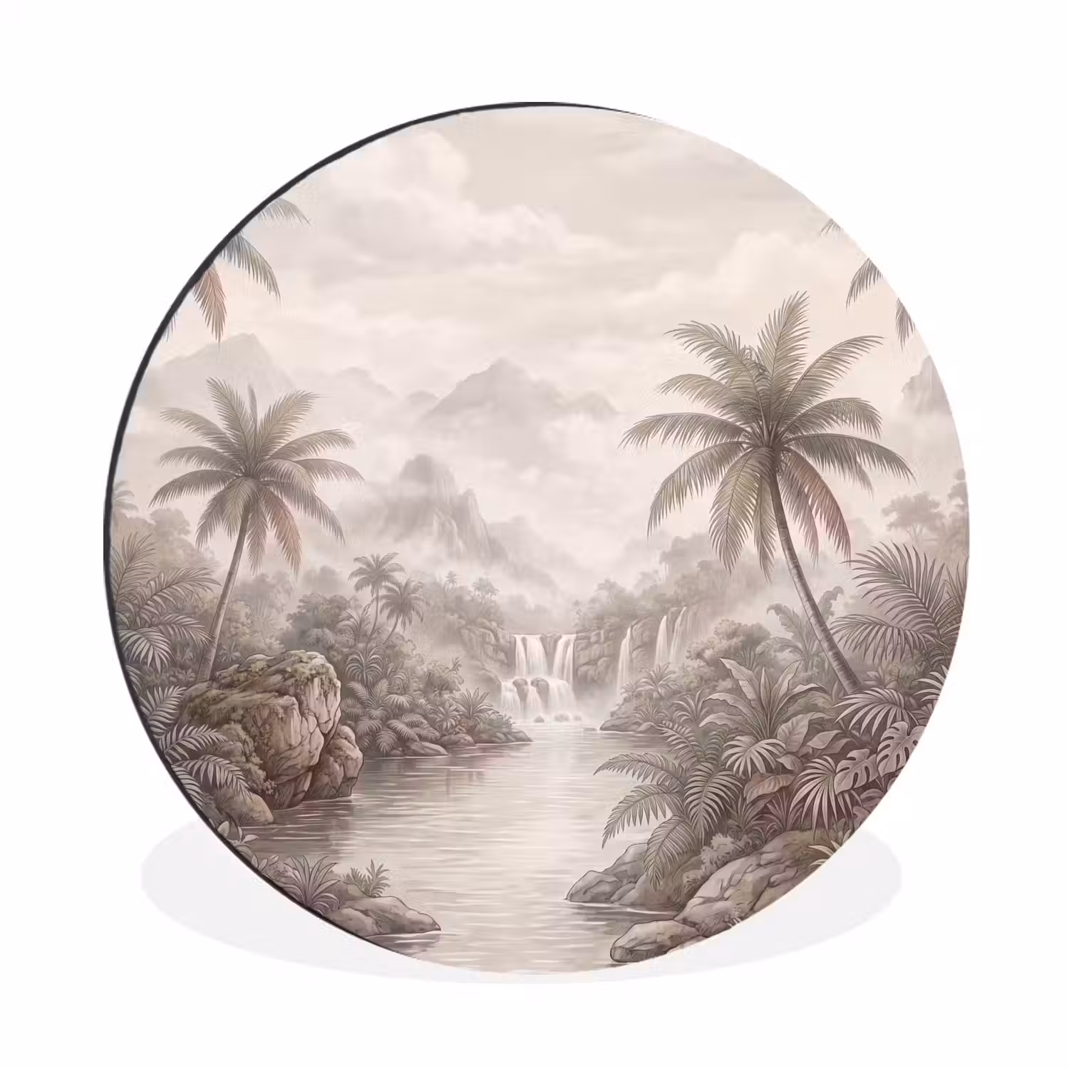 Jungle - Watervallen - Tropisch - Illustratie Wandcirkel aluminium klein -3d