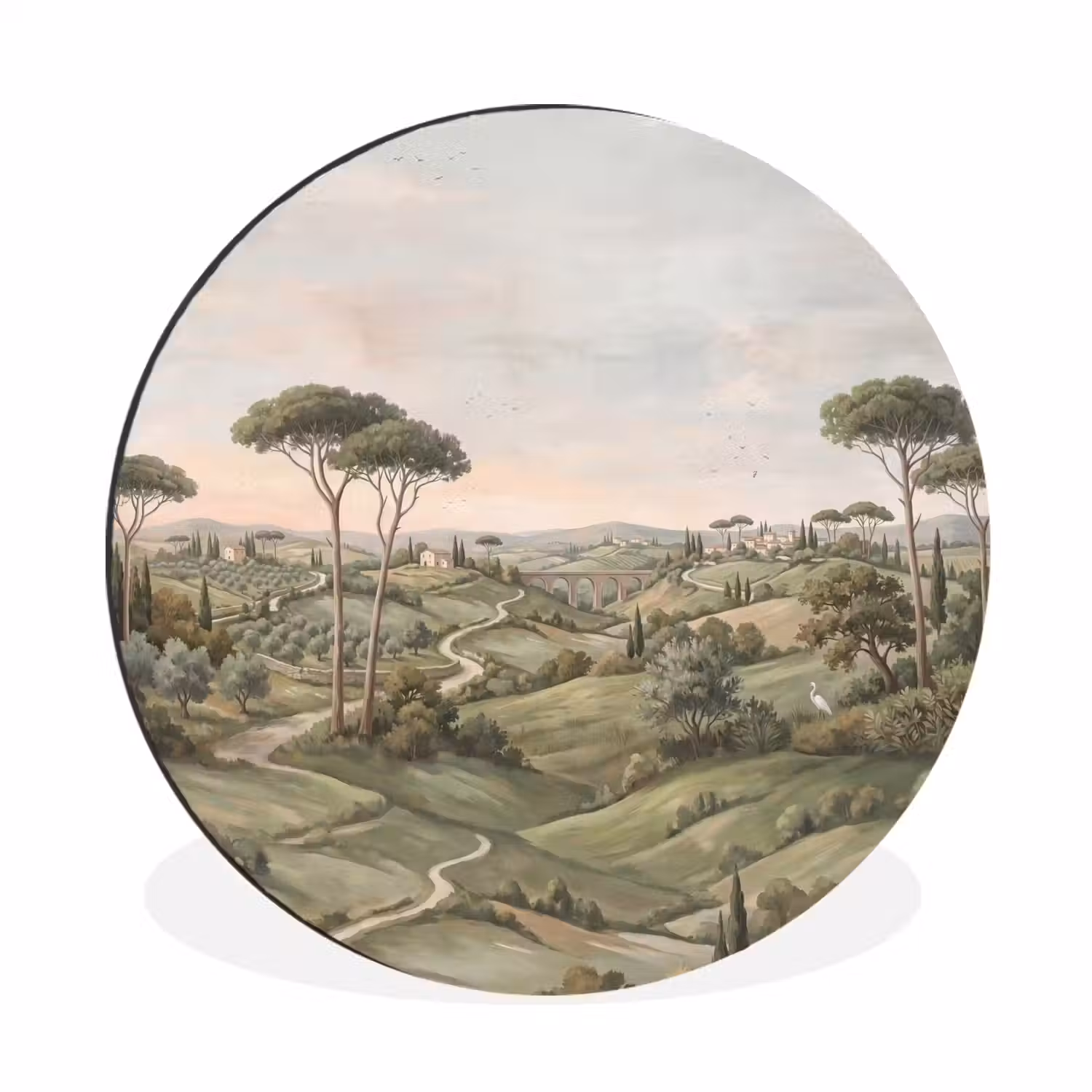 Landschap - Heuvels - Zandpad - Groen Wandcirkel aluminium klein -3d