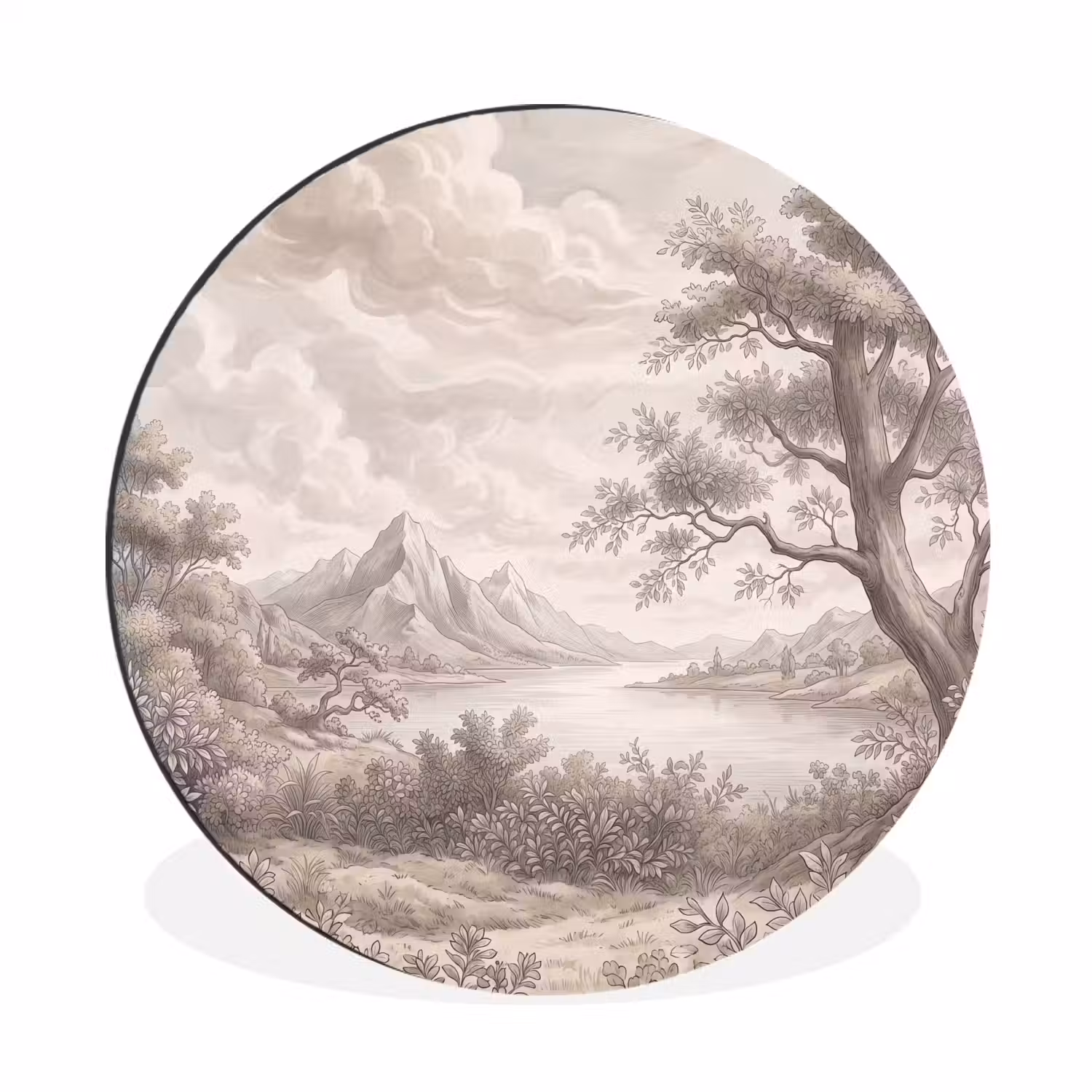 Landschap - Bergen - Meer - Natuur Wandcirkel aluminium klein -3d