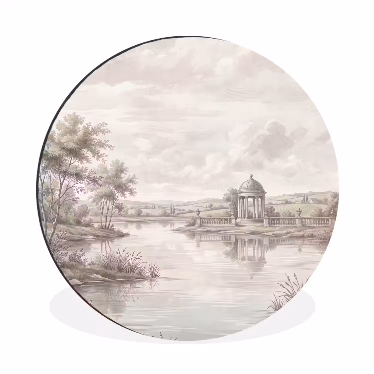 Landschap - Water - Natuur - Sepia Wandcirkel aluminium klein -3d