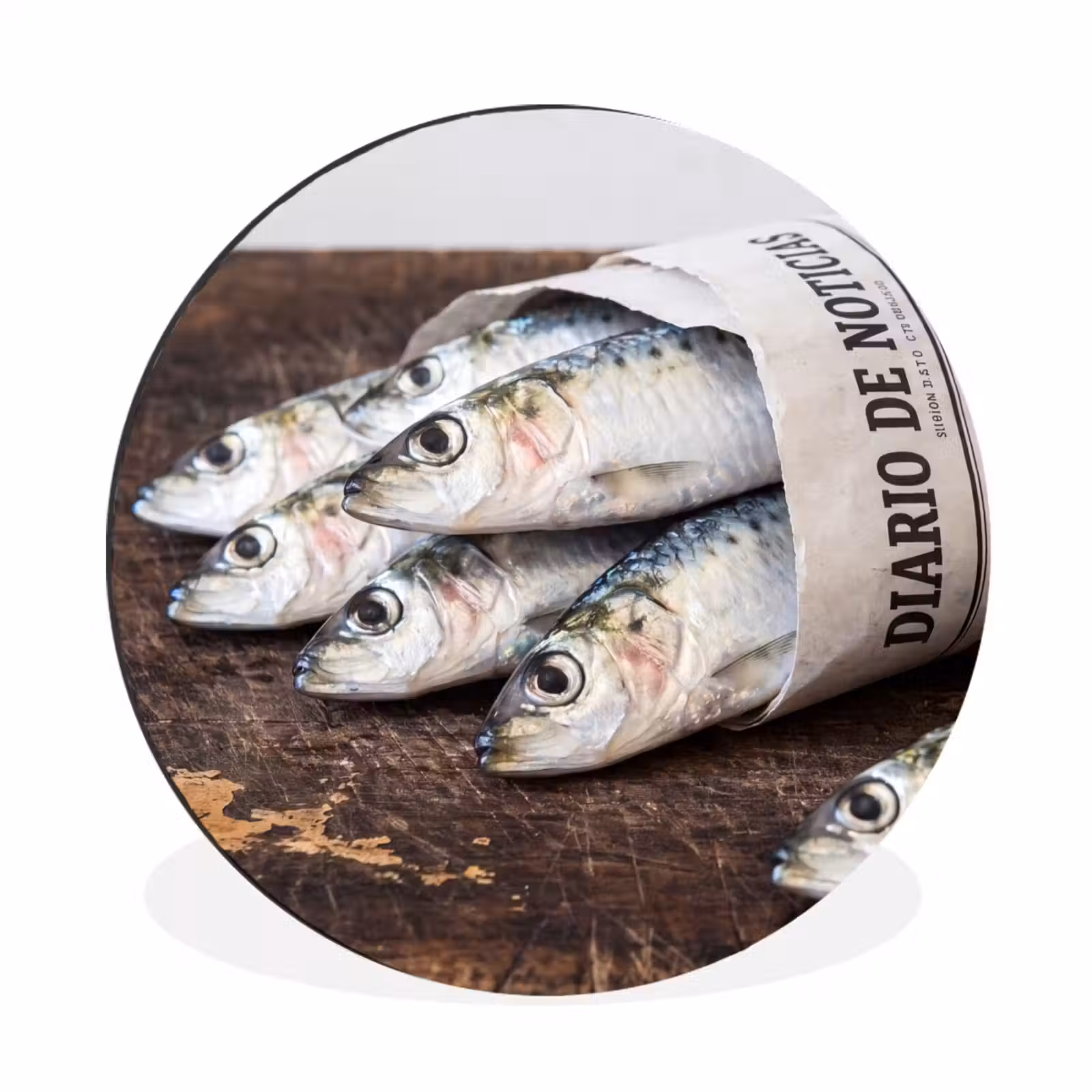 Wall circle - Aluminum - Little Sardine - newspaper - cutting board - Sardientje - krant - snijplank Wandcirkel aluminium klein