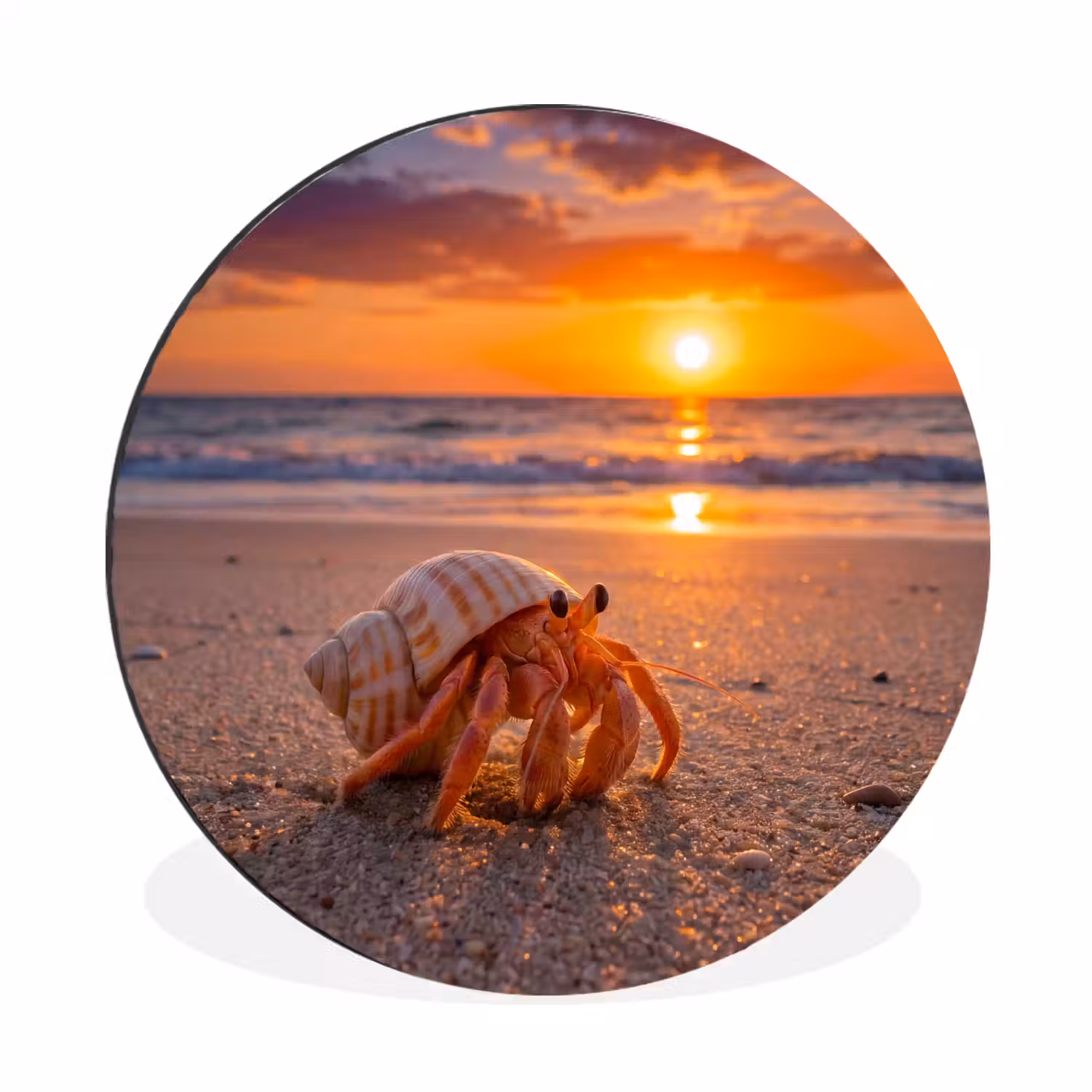 Kreeft - Strand - Natuur - Zonsondergang - Oranje Wandcirkel aluminium klein -3d