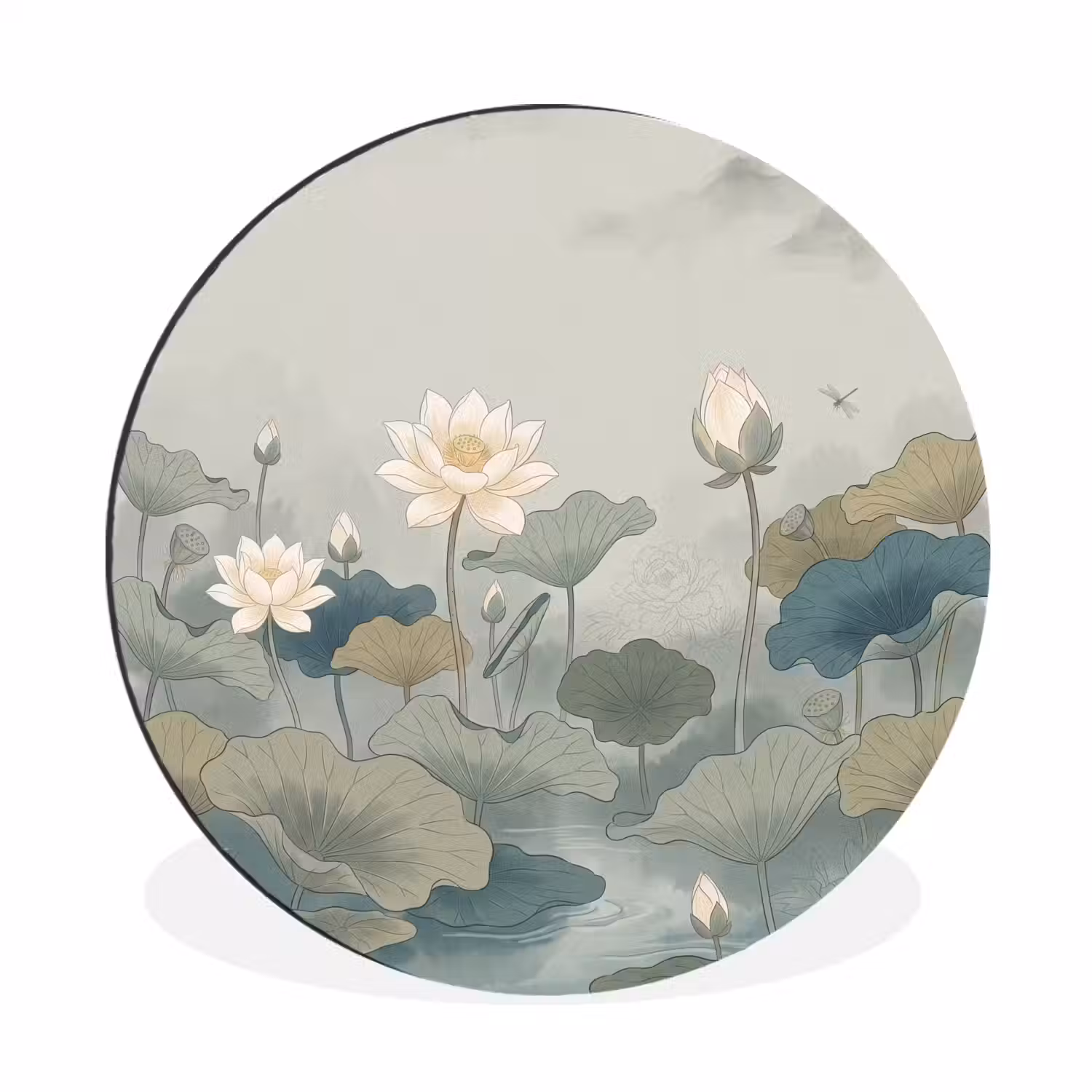 Lotus - Bloemen - Groen Wandcirkel aluminium klein -3d
