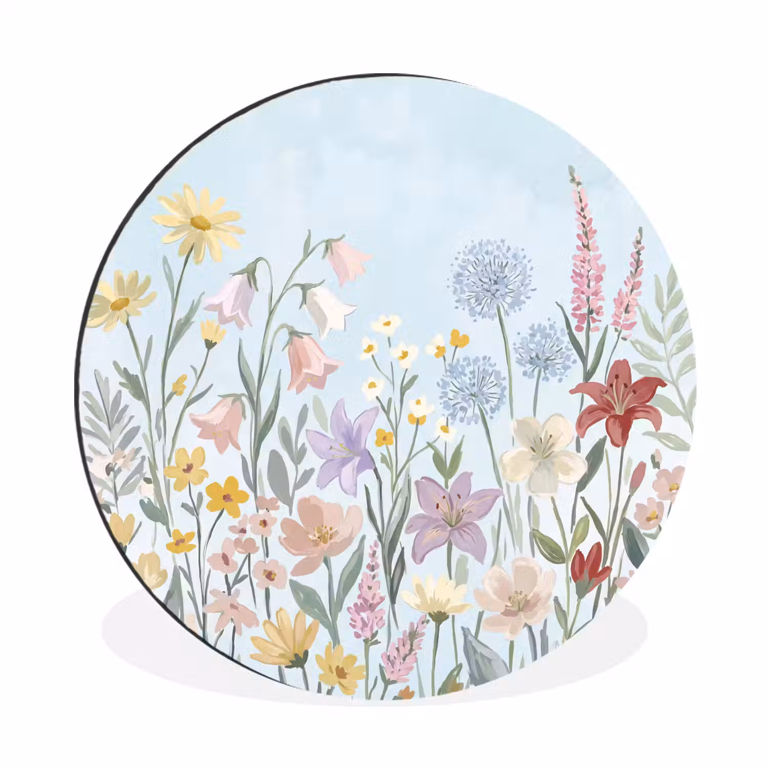 Weidebloemen - Illustratie - Kleurrijk Wandcirkel aluminium klein -3d